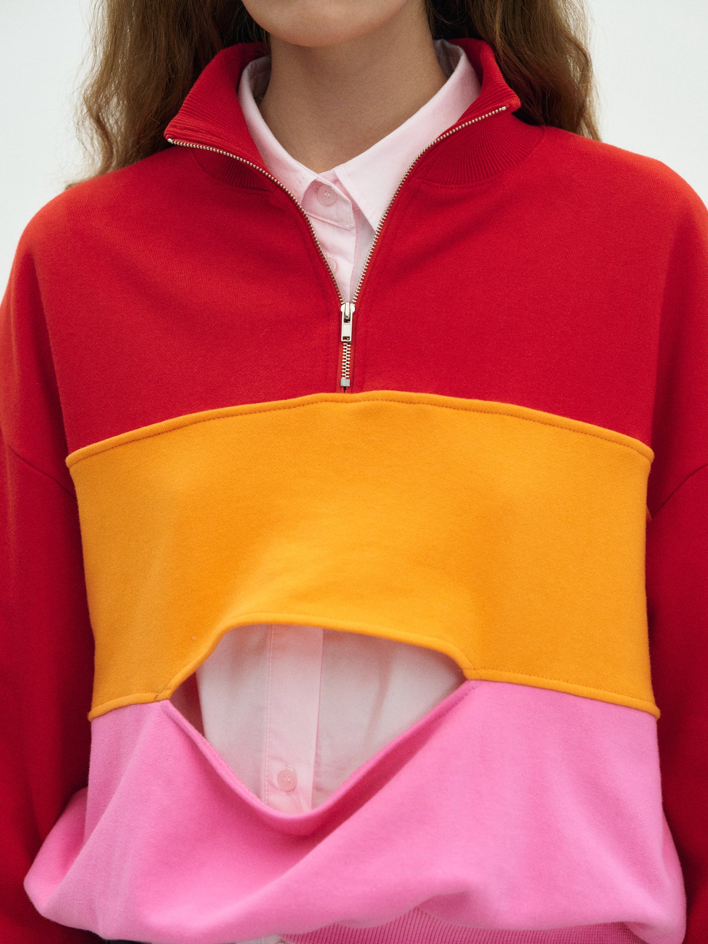 Multicolor Zip Sweatshirt, Crimson