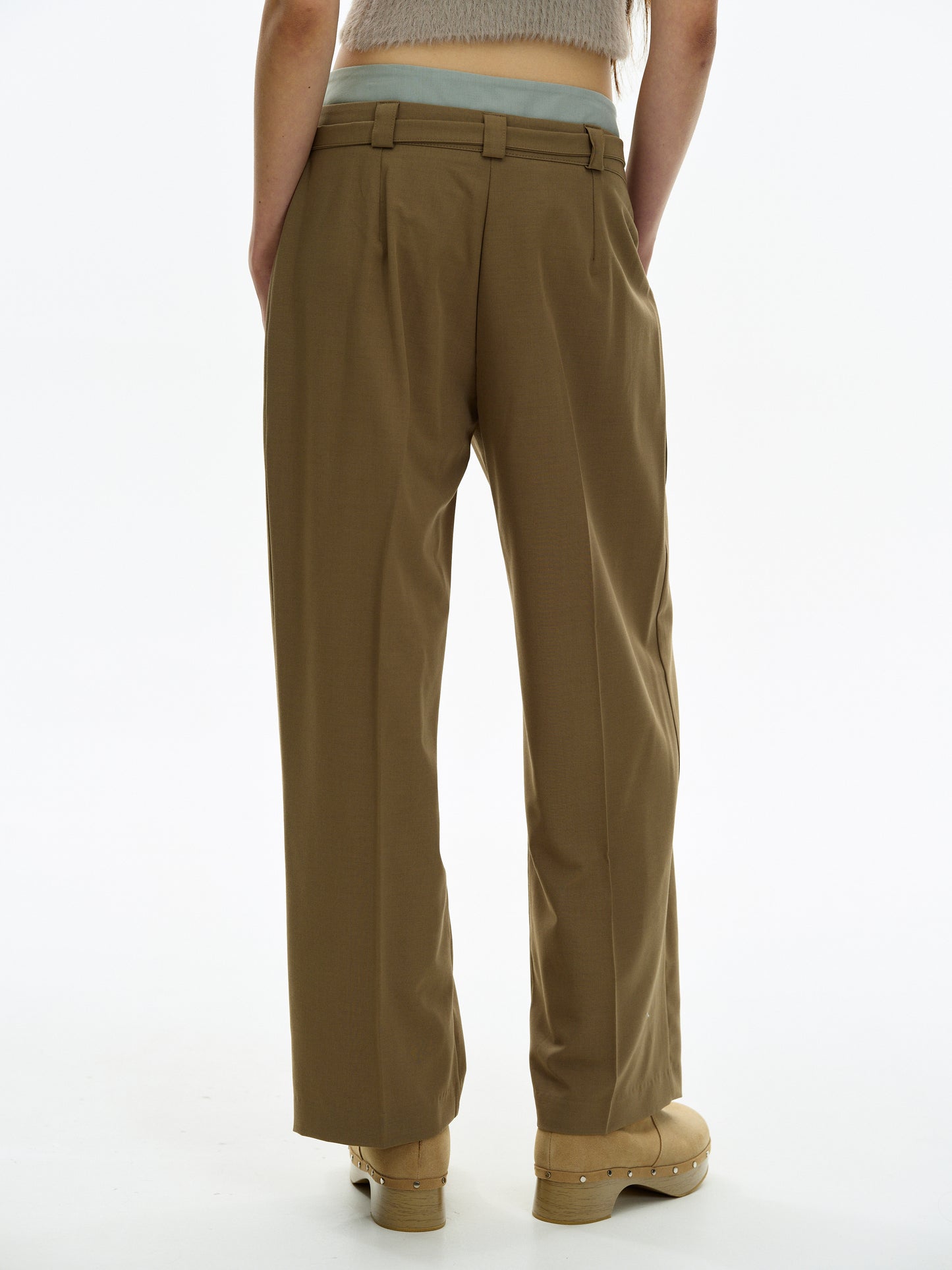 Double Waistband Trousers, Coffee