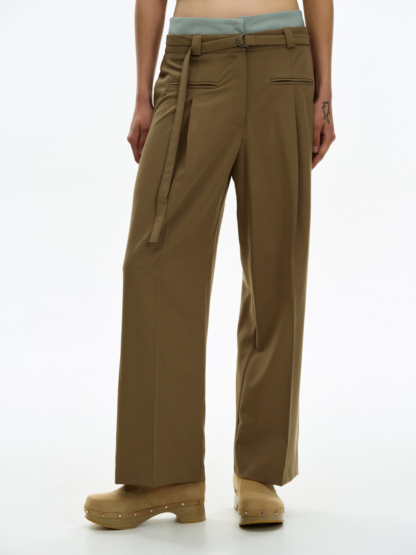Double Waistband Trousers, Coffee