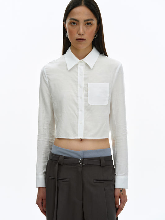 Cropped Suit Shirt, White