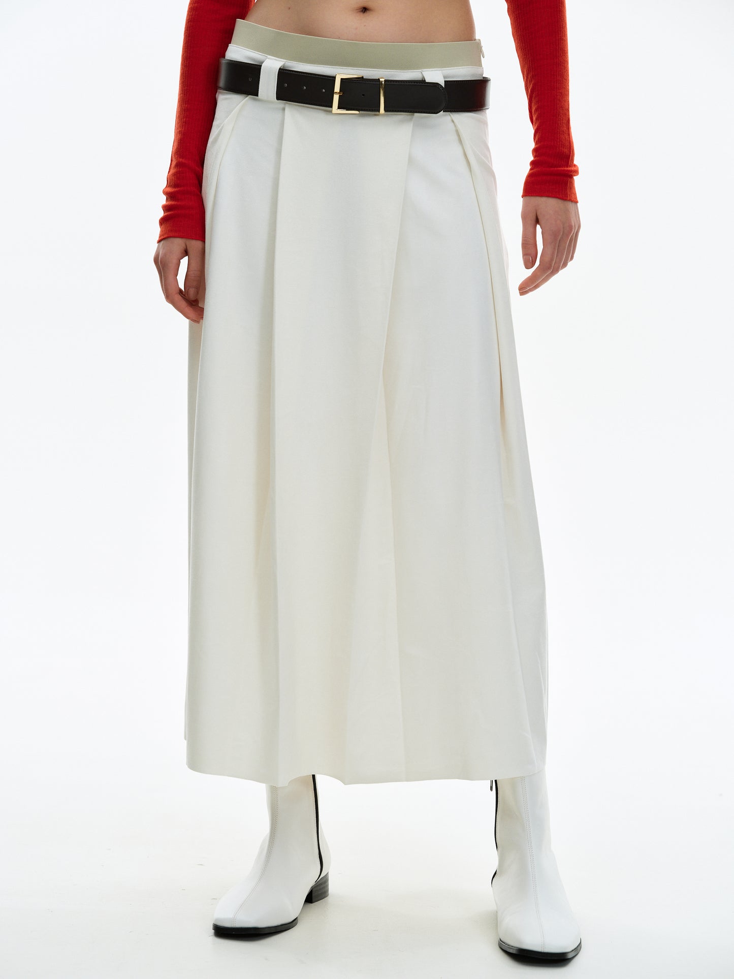 Faux-Suede Layer Skirt, White