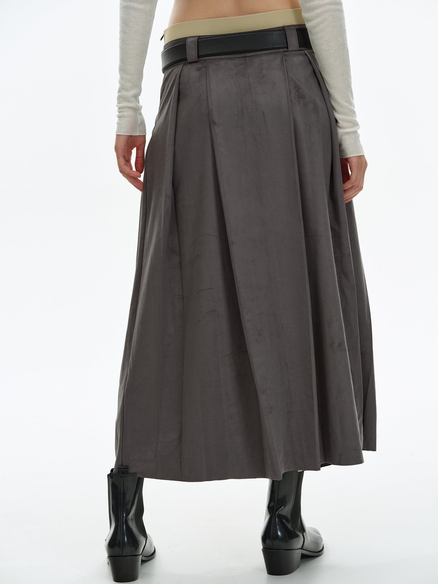 Faux-Suede Layer Skirt, Grey