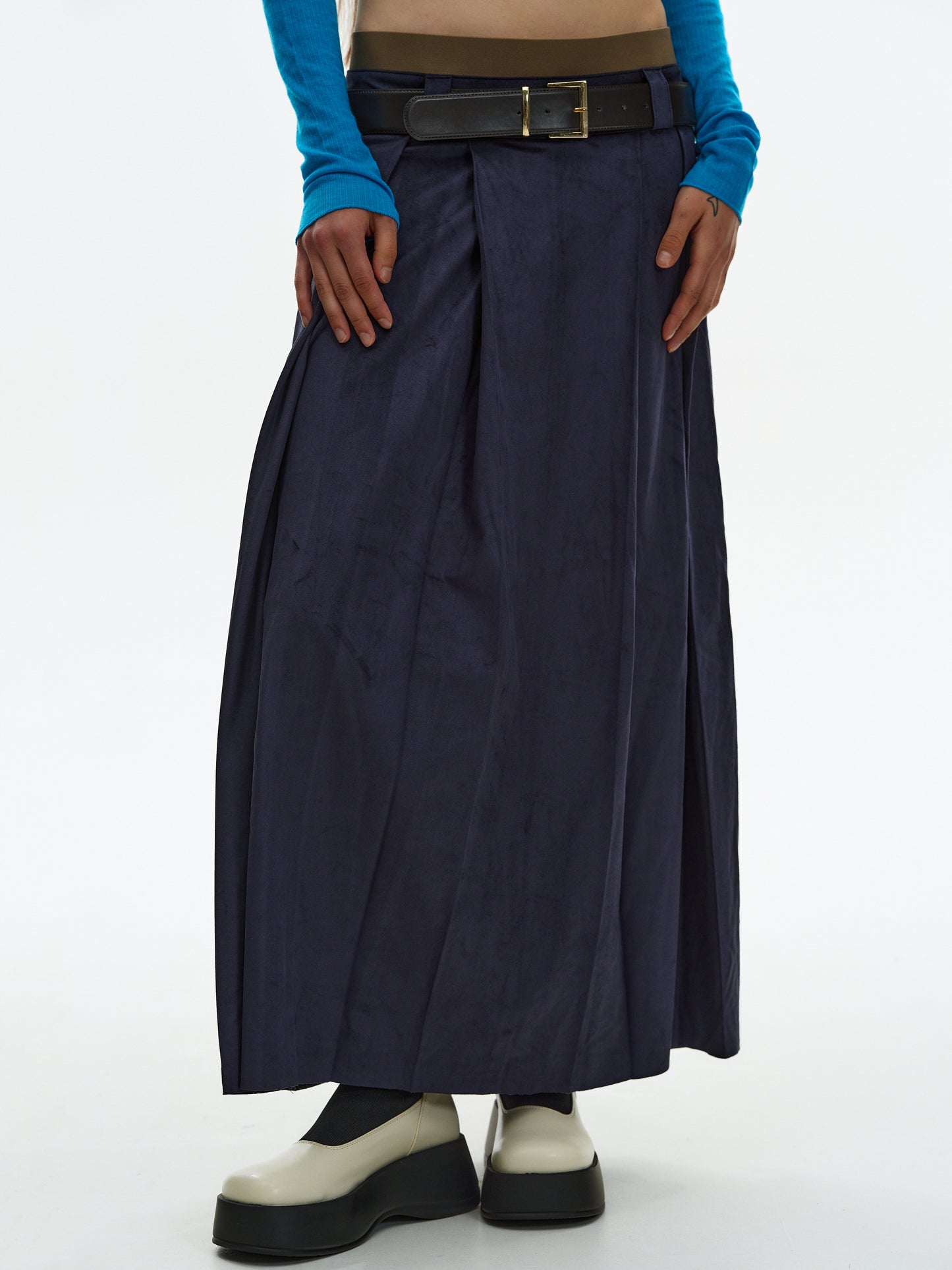 Faux-Suede Layer Skirt, Navy