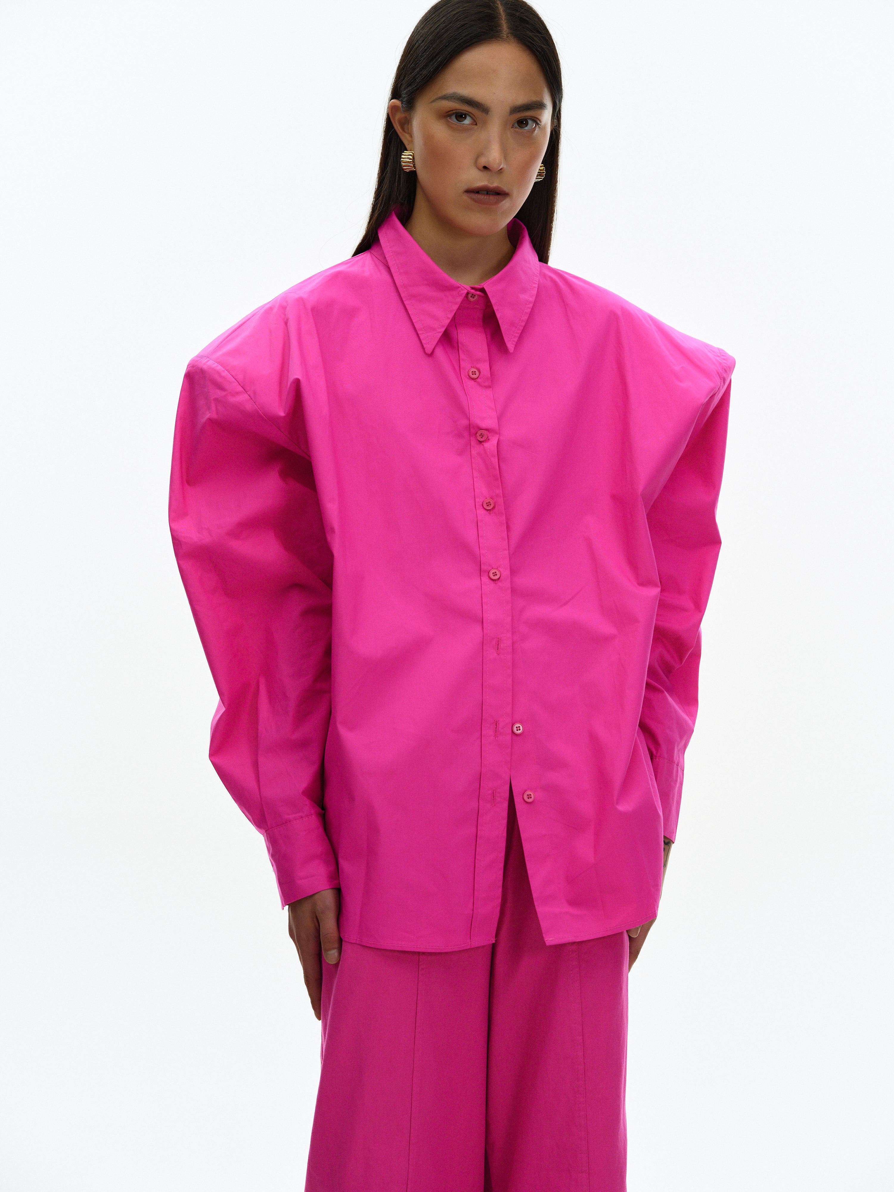 Oversized Padded Shirt, Fuchsia