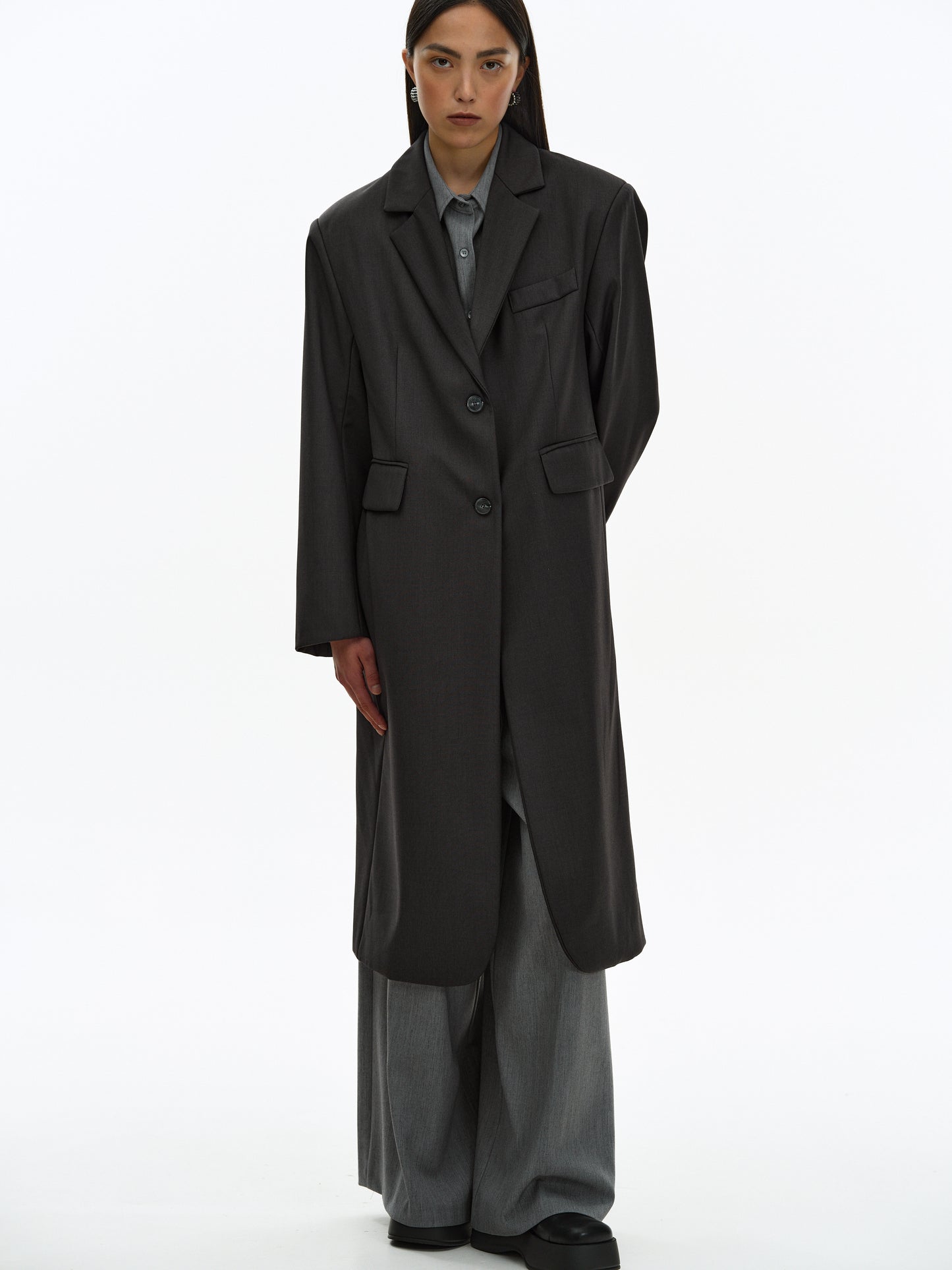 Long Blazer Coat, Dark Grey