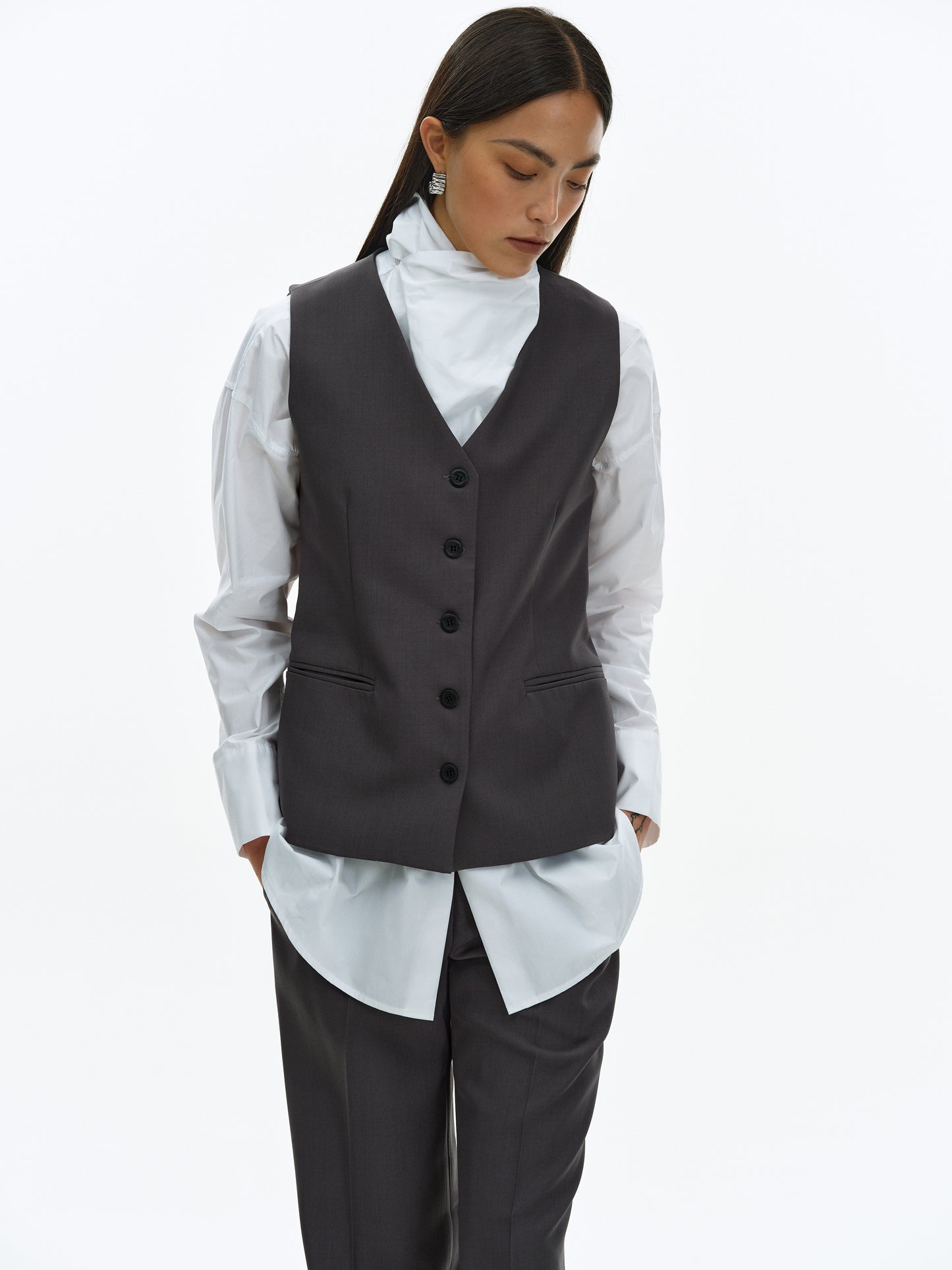 Boxy Suit Vest, Asphalt