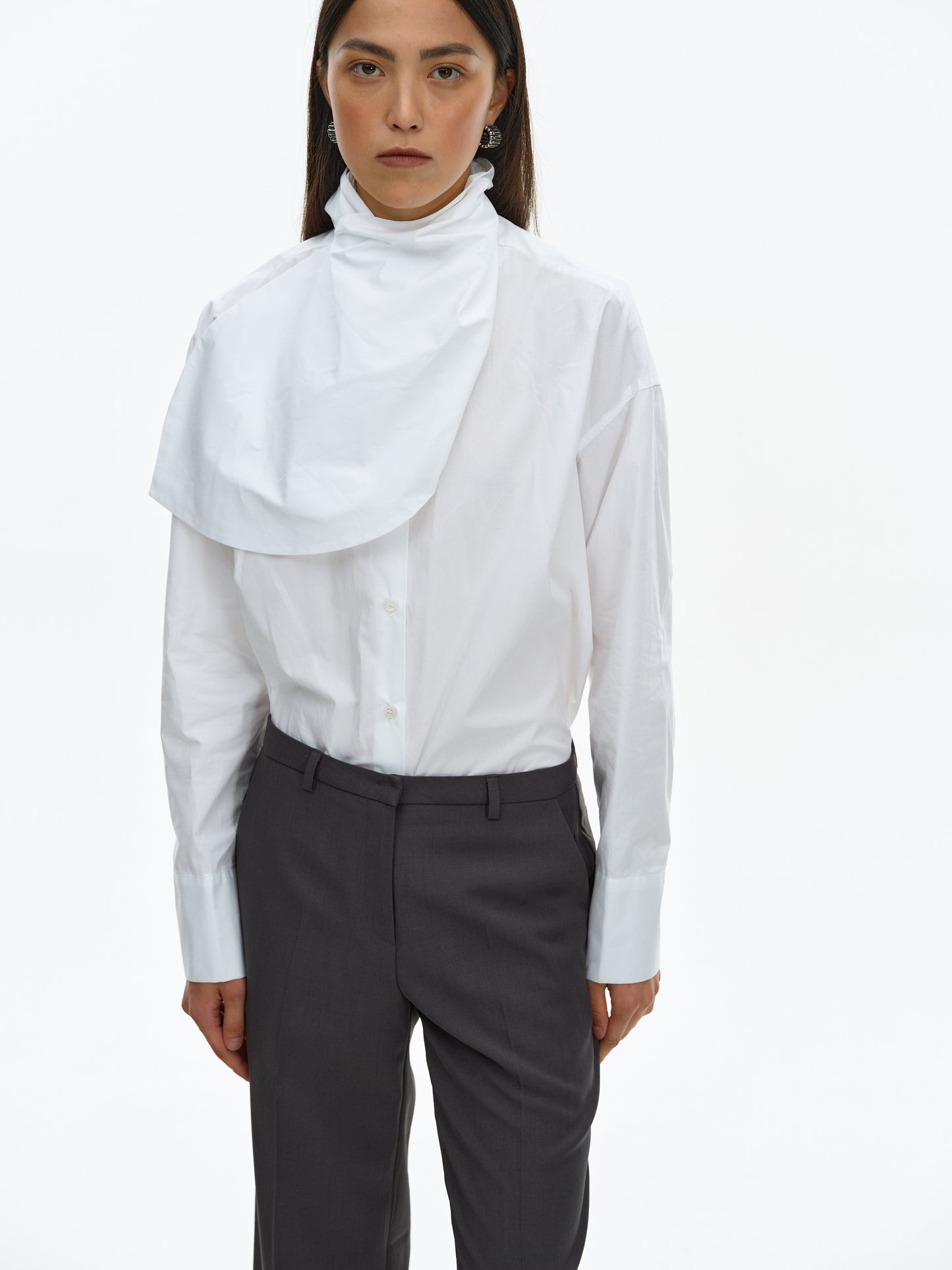 Two-Way Scarf Shirt, White