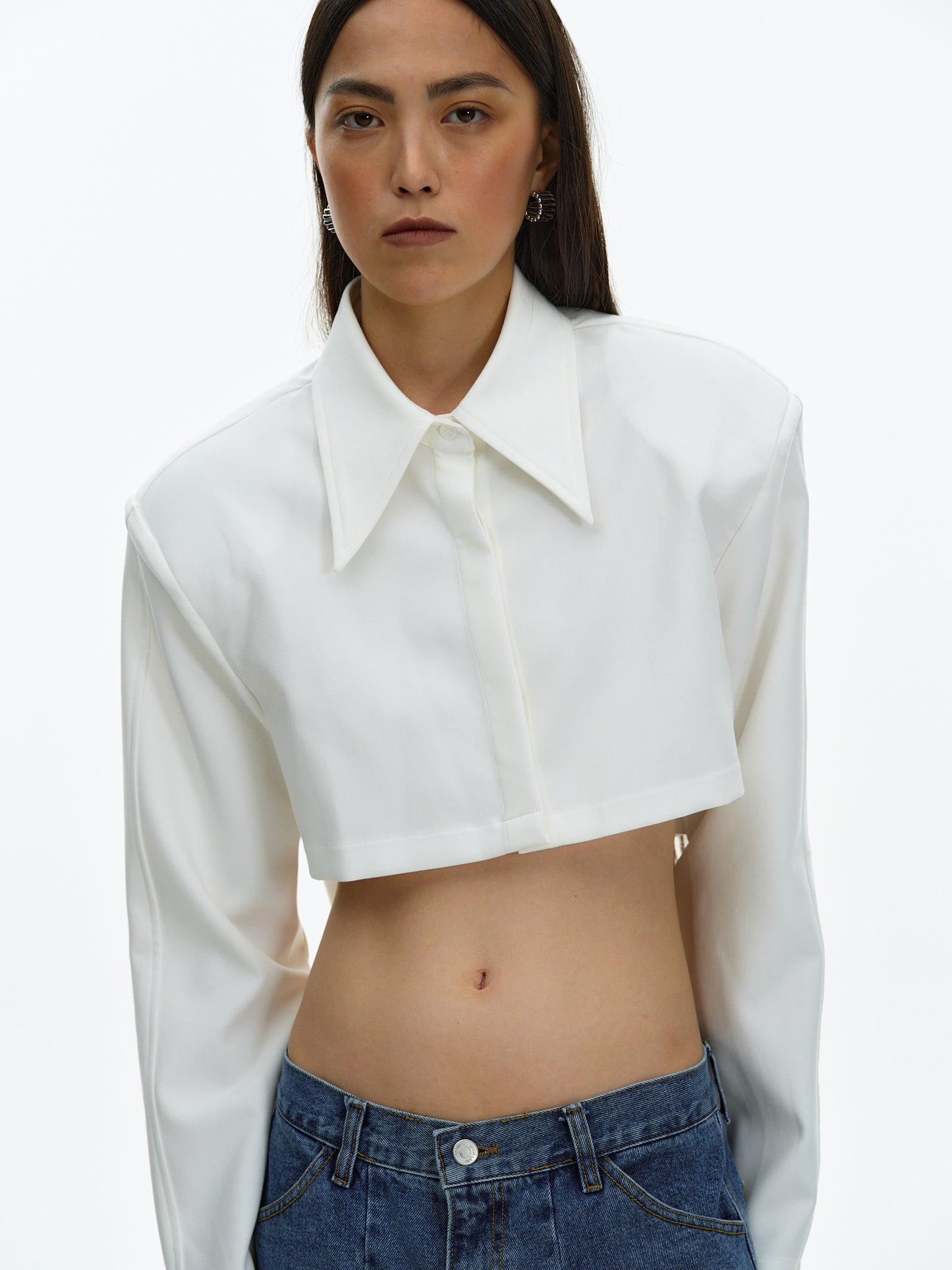 Collared Crop Shirt, White