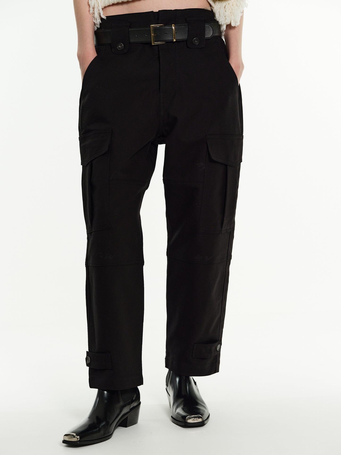 Button-Tab Cargo Pants, Black