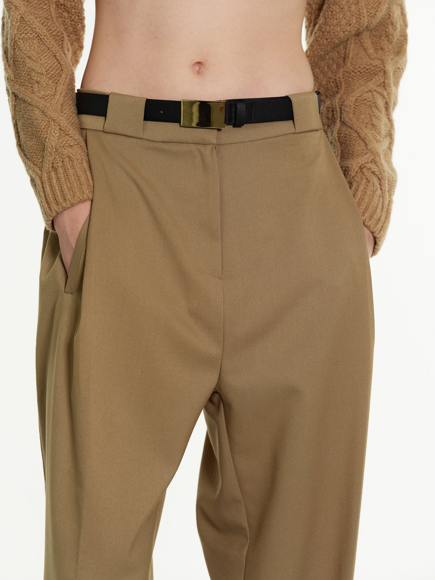 Belted Suit Trousers, Latte