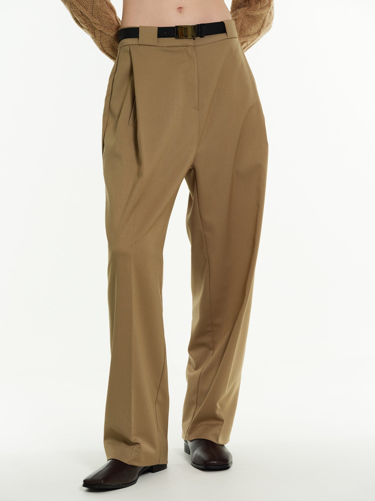 Belted Suit Trousers, Latte