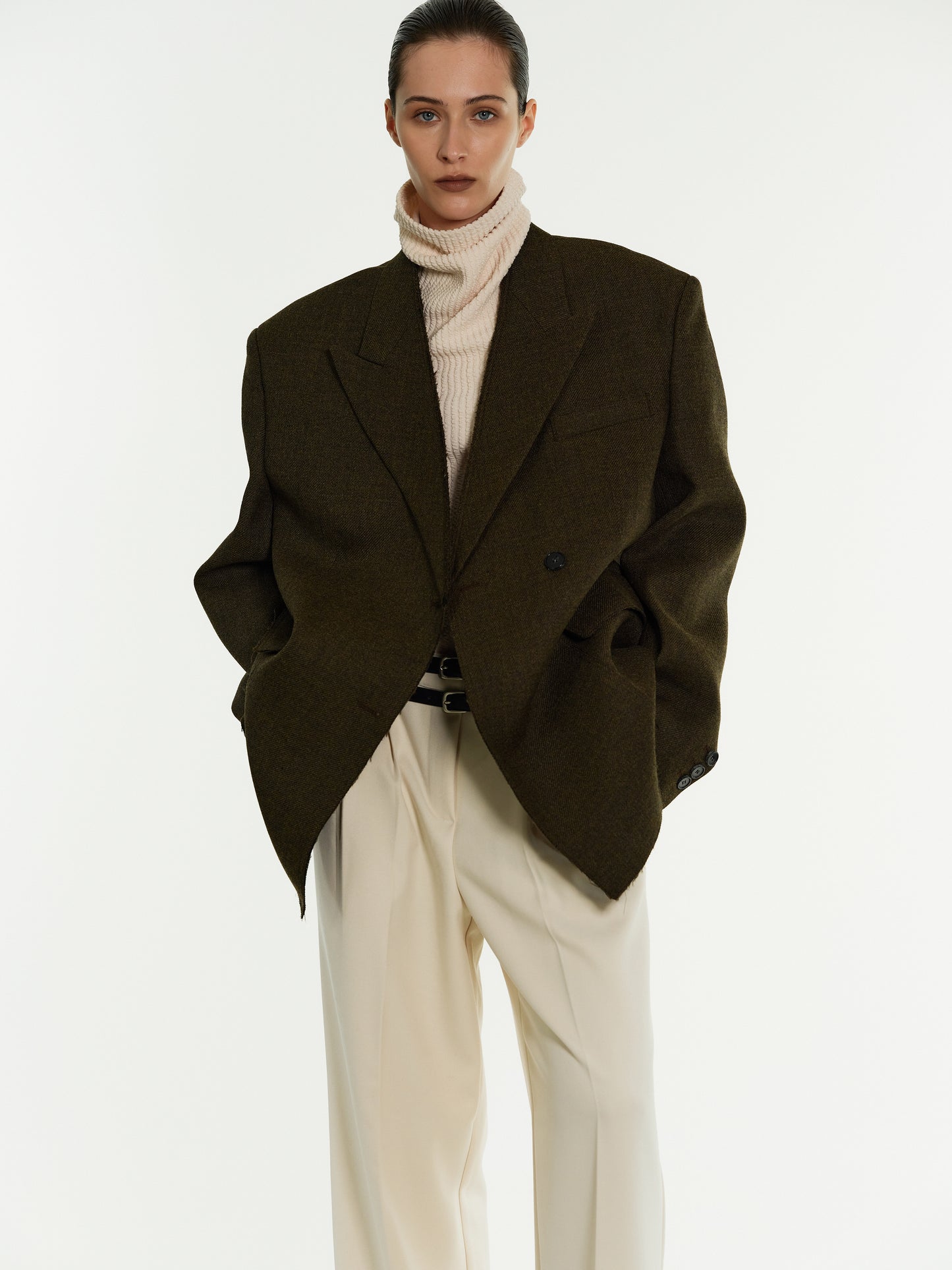 Wool Oversized Blazer, Dark Brown Melange – SourceUnknown