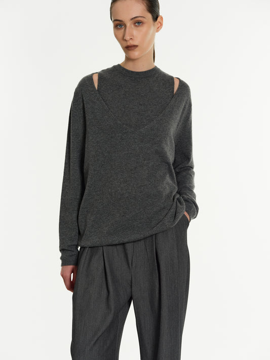 Two-Piece Merino Wool Sweater, Charcoal