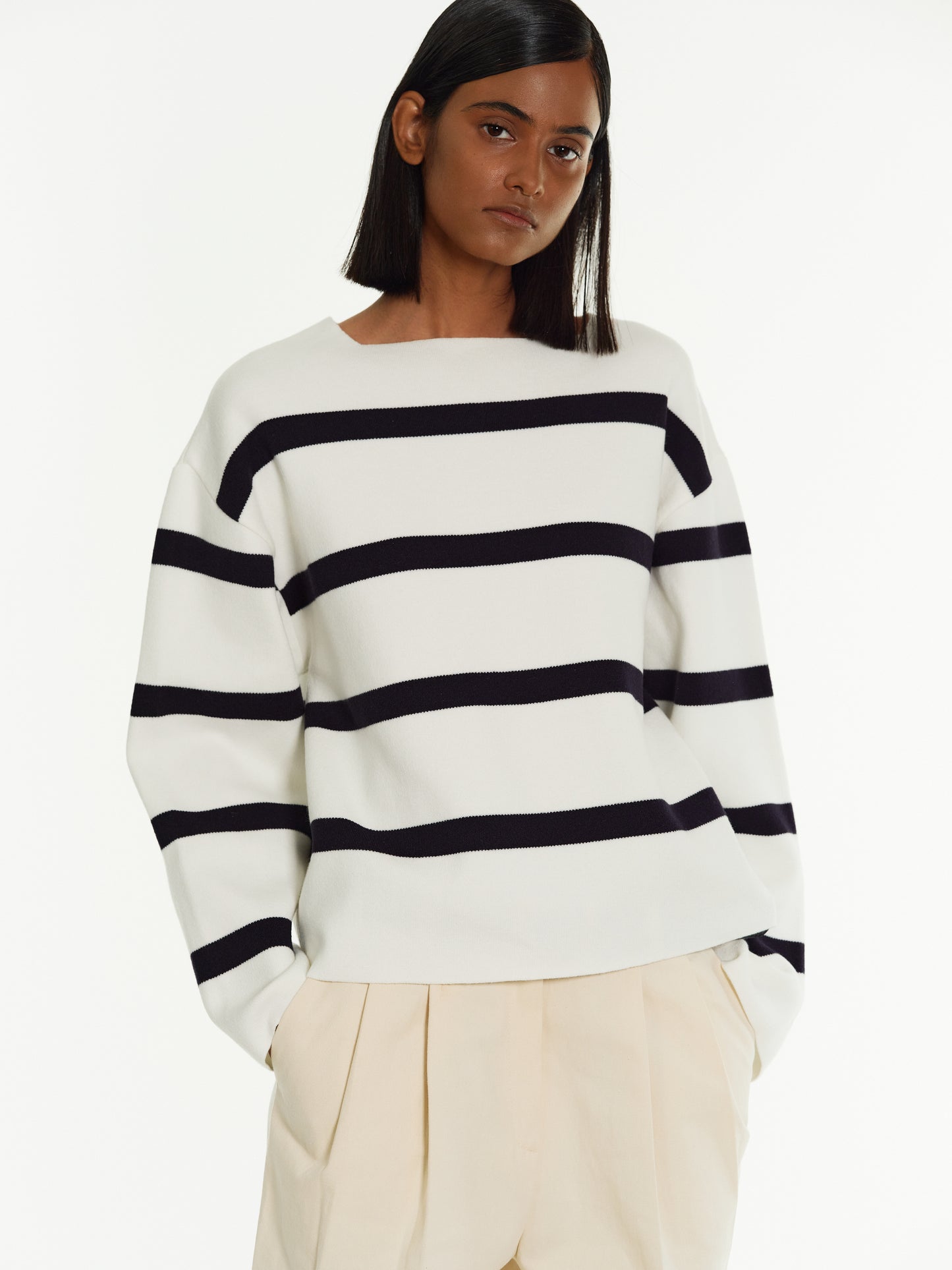 Striped Pullover Sweater, White
