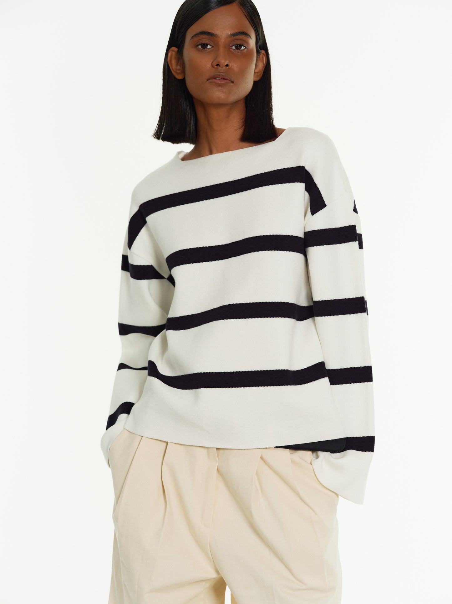 Striped Pullover Sweater, White
