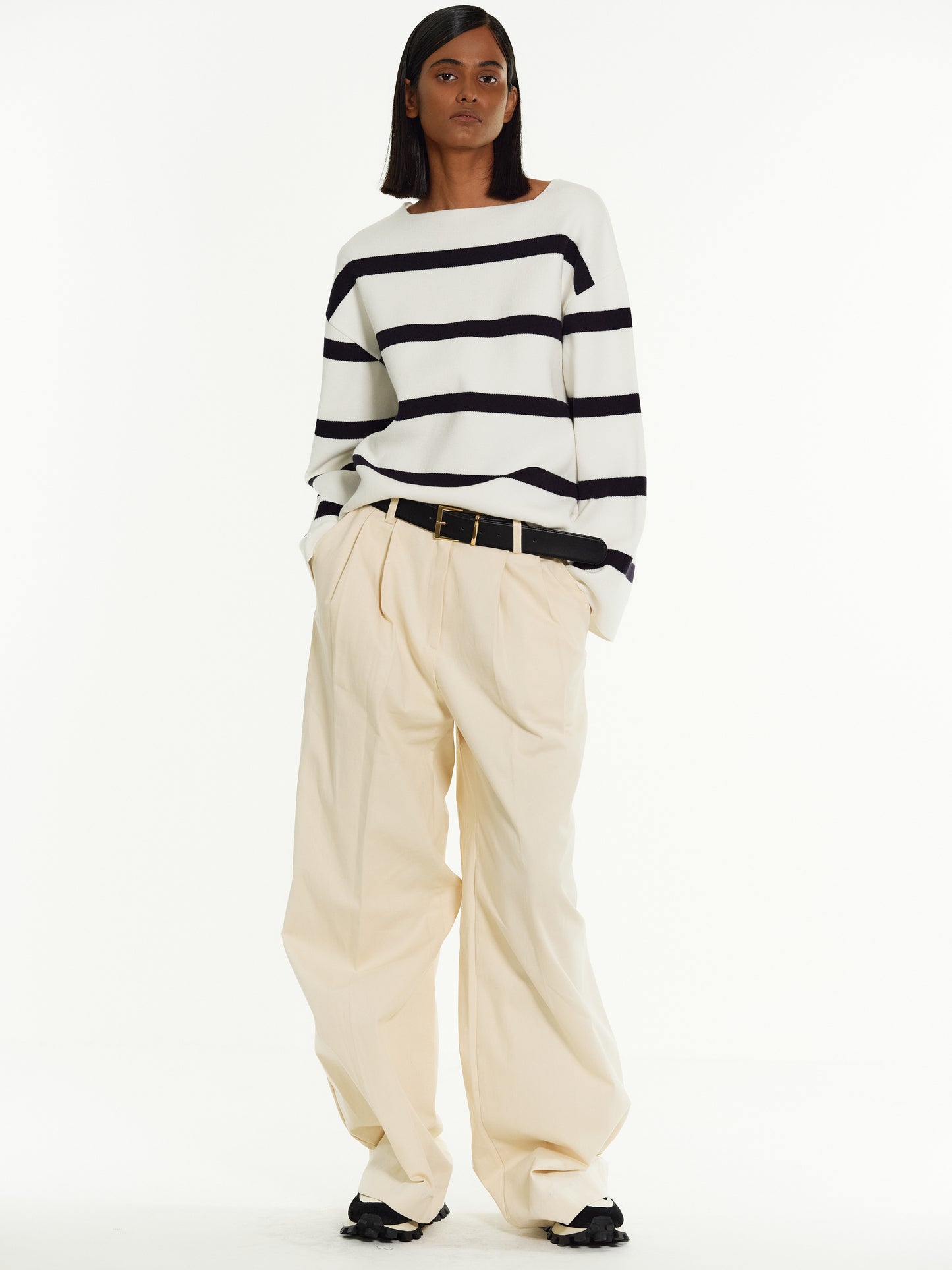 Wide-Leg Long Trousers, Cream – SourceUnknown