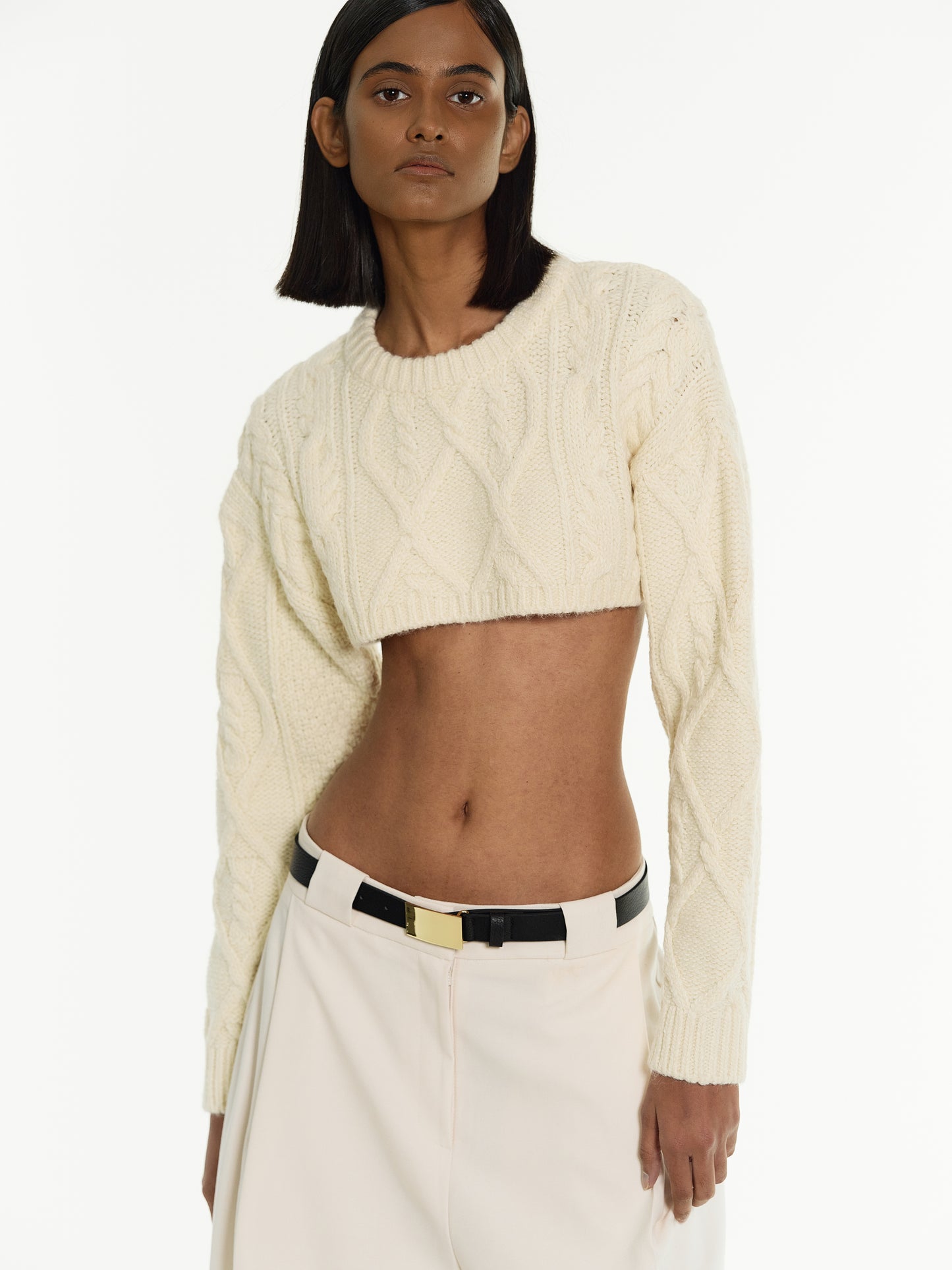 Cropped Cable Knit, Ivory