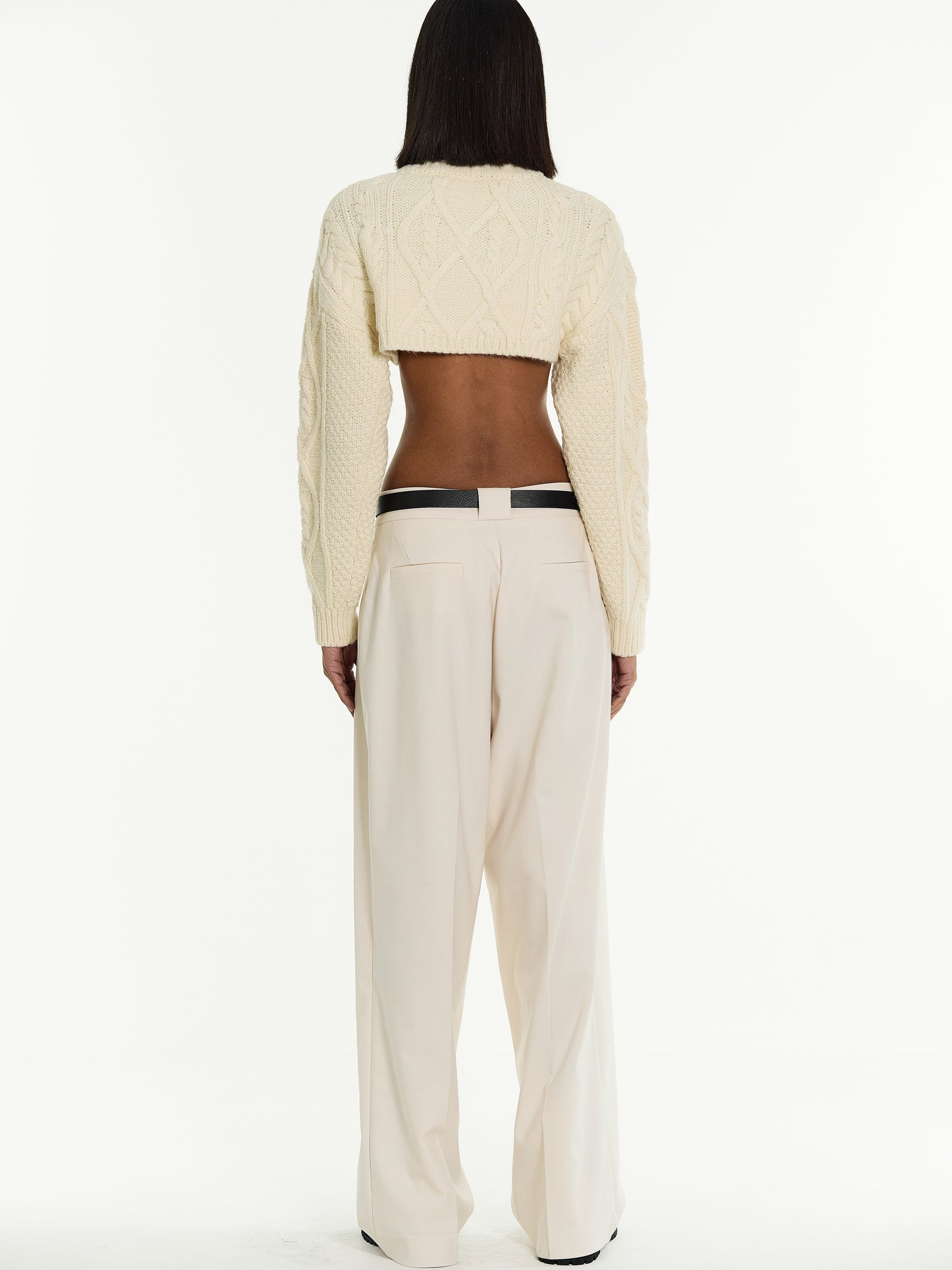 Belted Suit Trousers, Cream