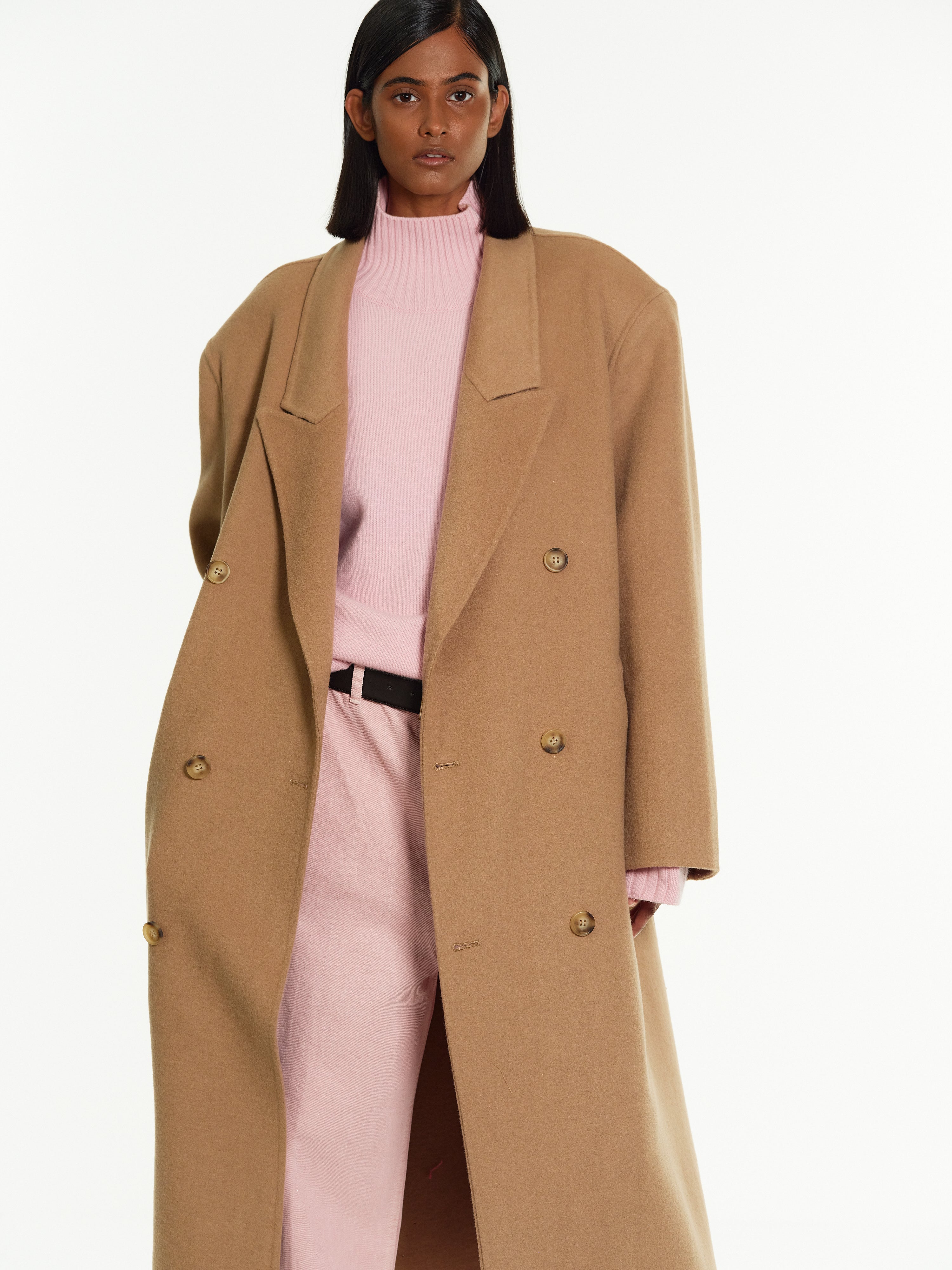 Zvika Padded Shoulder Maxi Coat, Camel