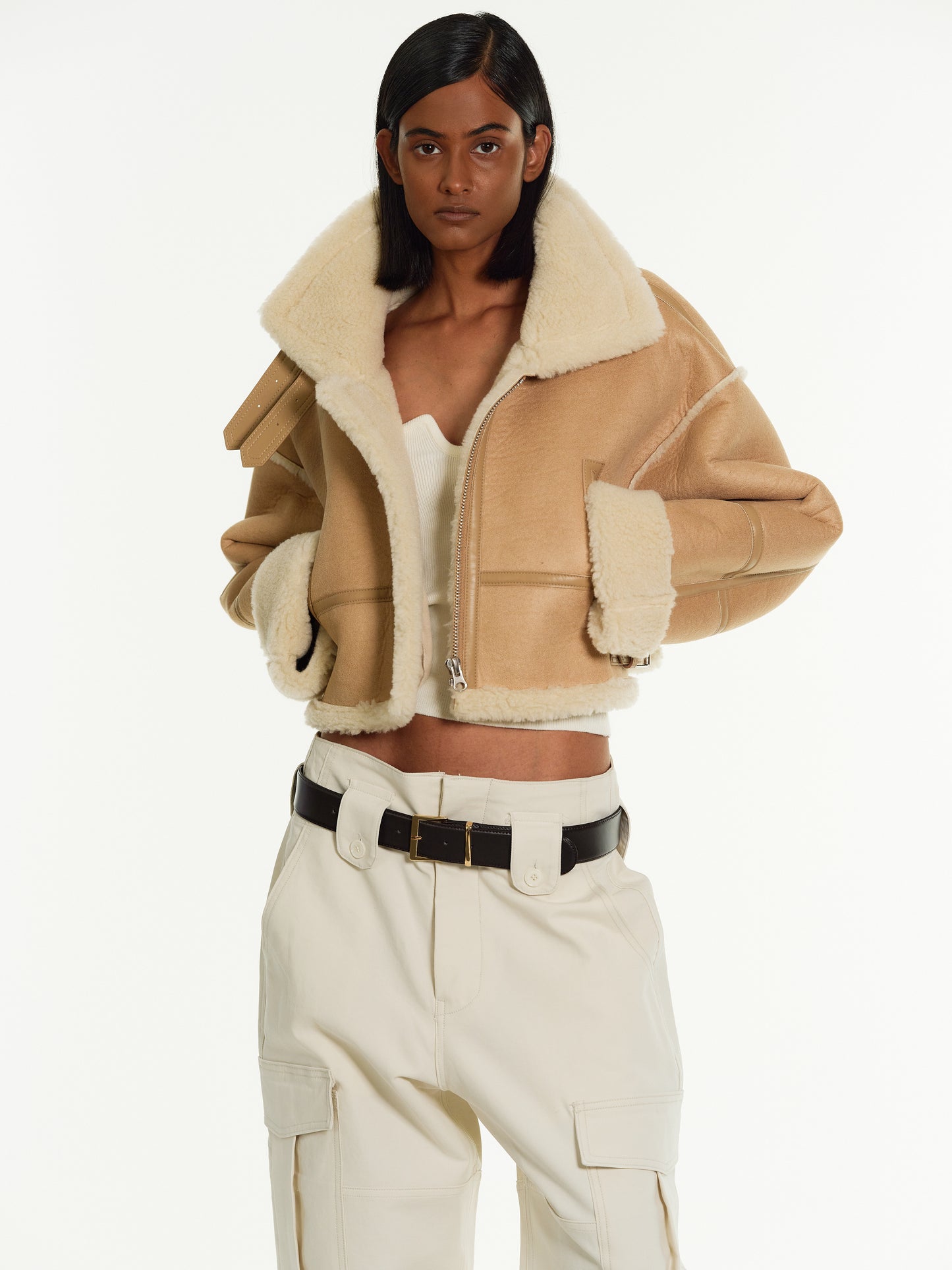 Cropped Shearling Jacket, Camel – SourceUnknown