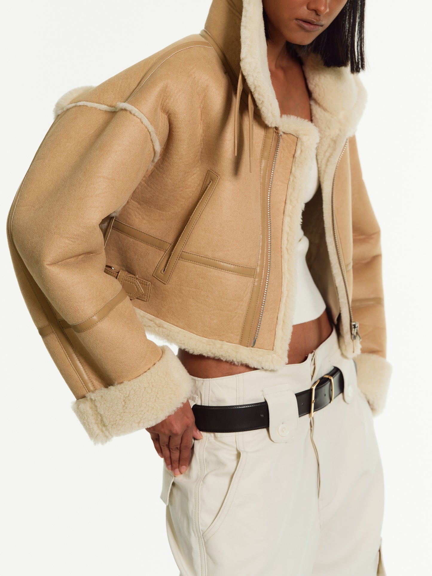 Cropped Shearling Jacket, Camel