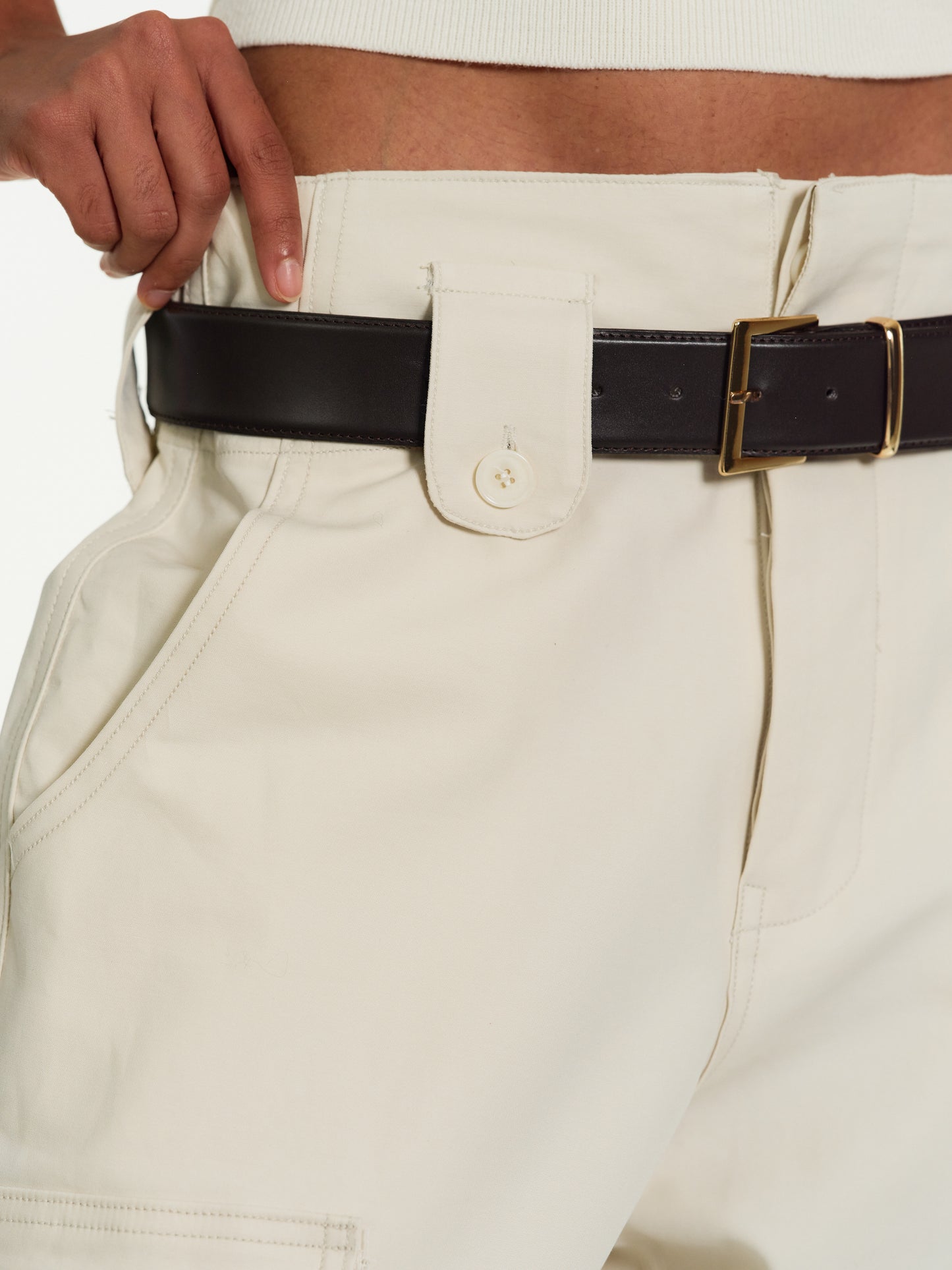 Button-Tab Cargo Pants, Ivory