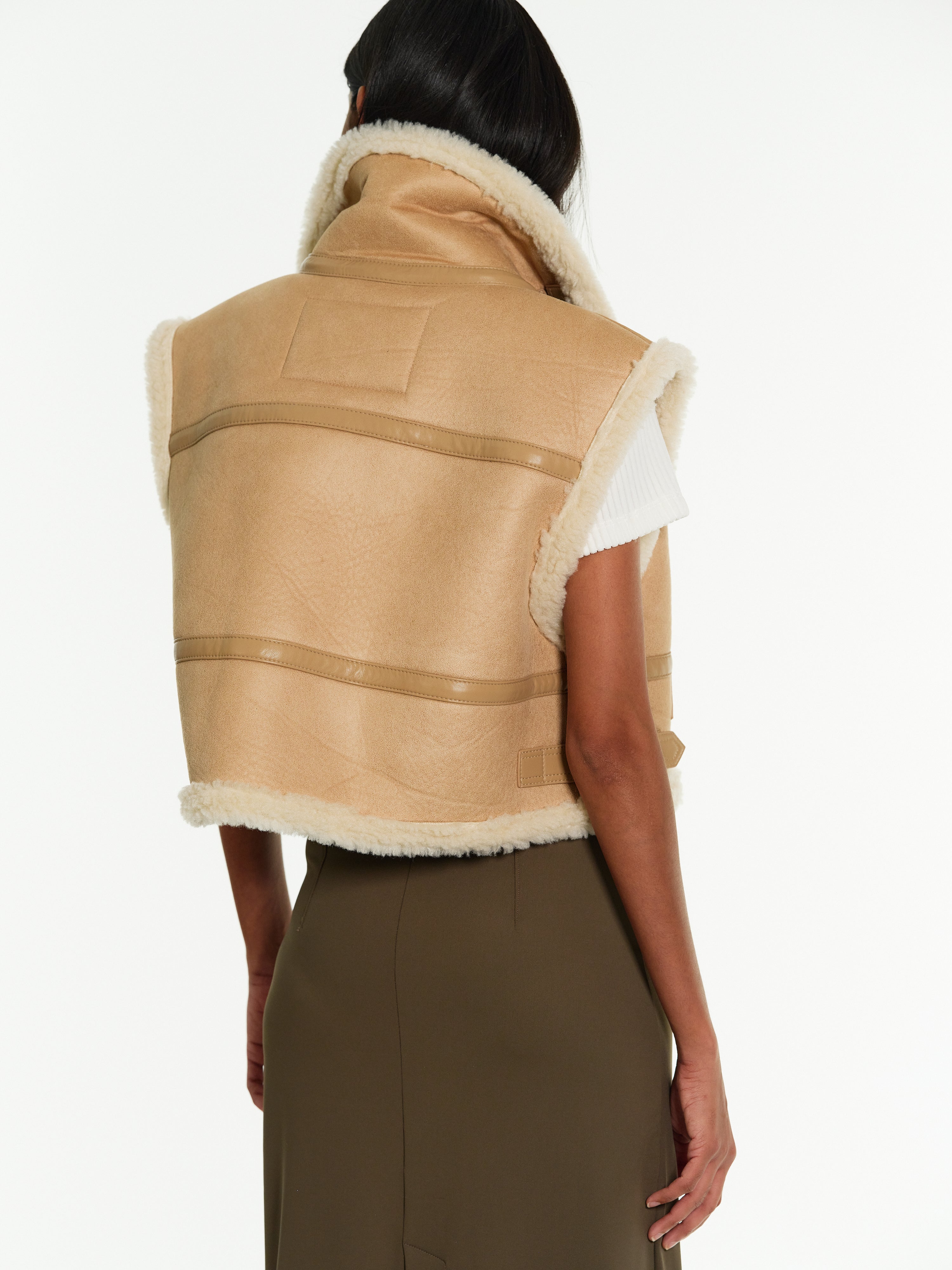 Cropped Shearling Vest, Camel