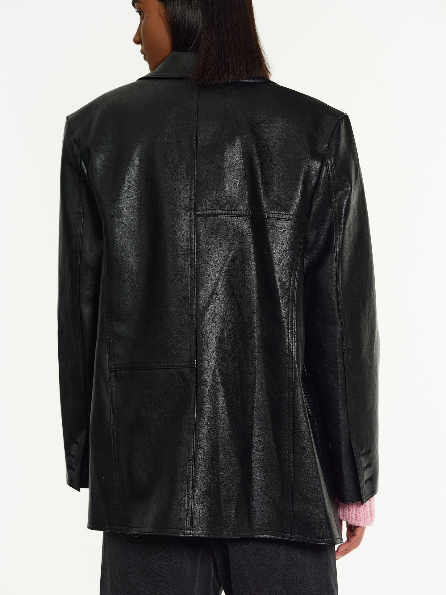 Double-Breasted Leather Blazer, Black – SourceUnknown