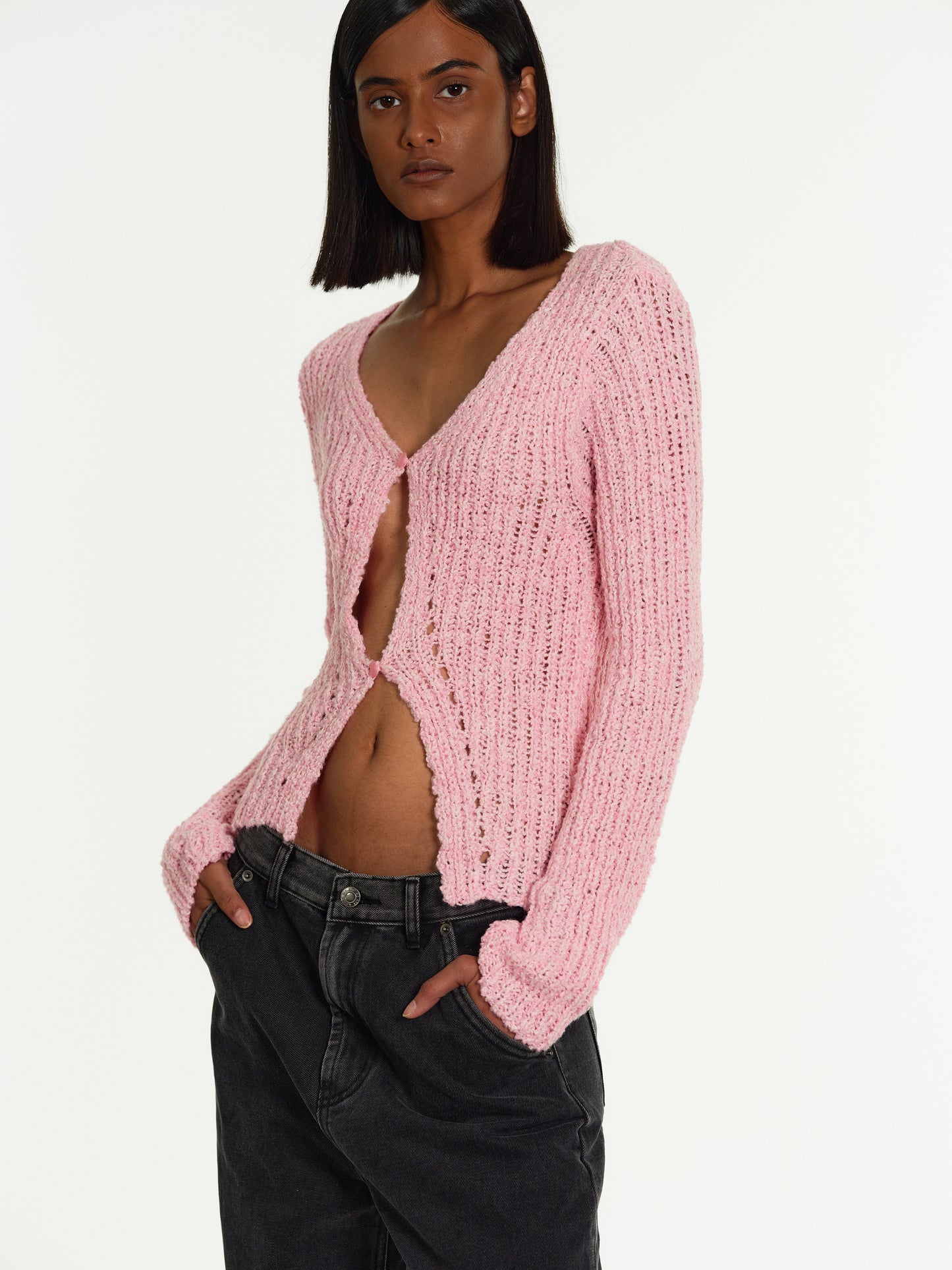 Two-Button Knit, Pink Melange