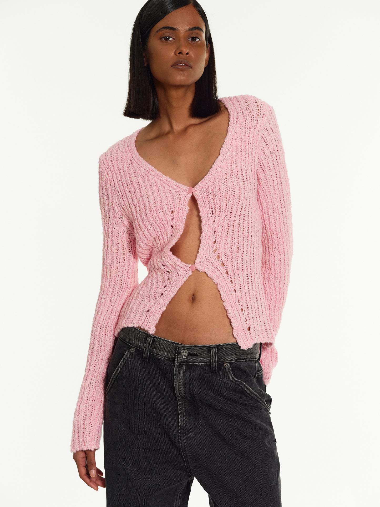 Two-Button Knit, Pink Melange