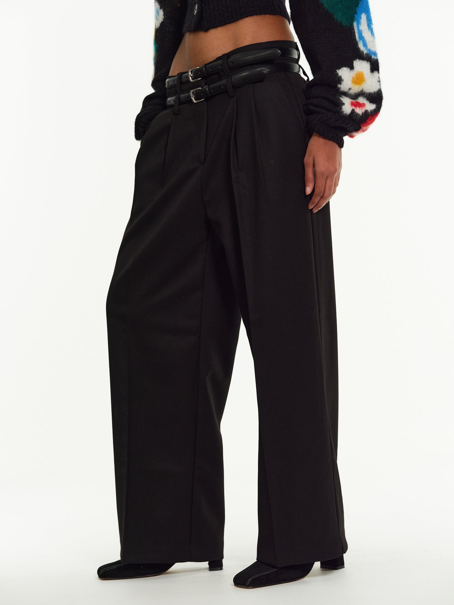 Double Belt Loop Trousers, Black