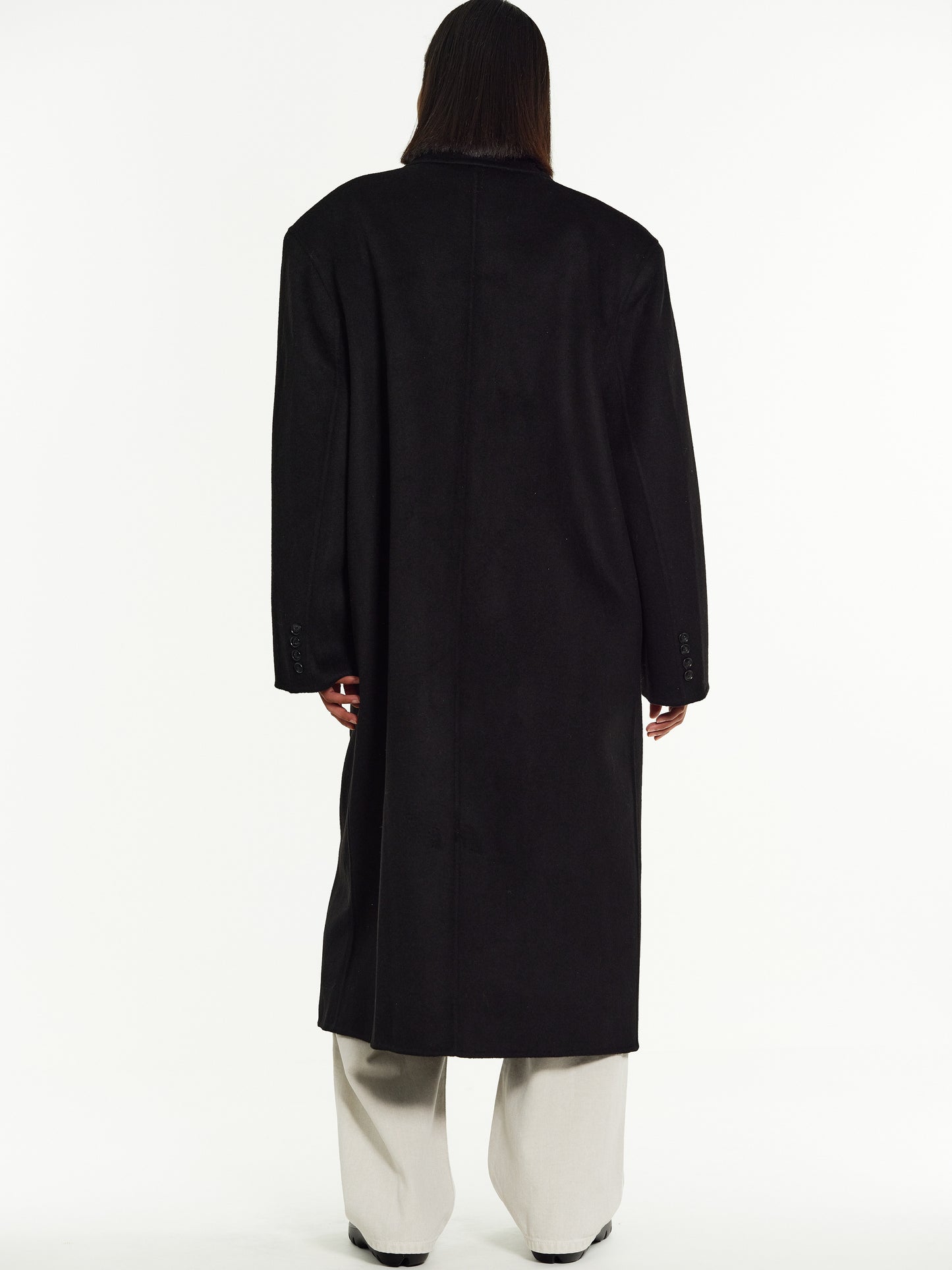 Padded Shoulder Maxi Coat, Black