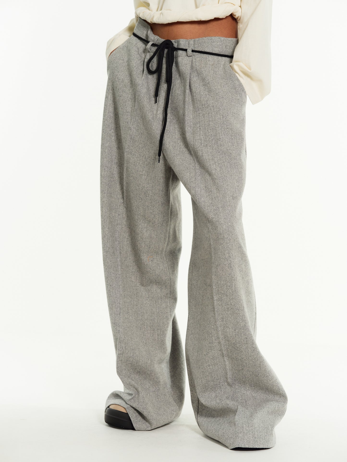 Oversized Wool Trousers, Grey Melange