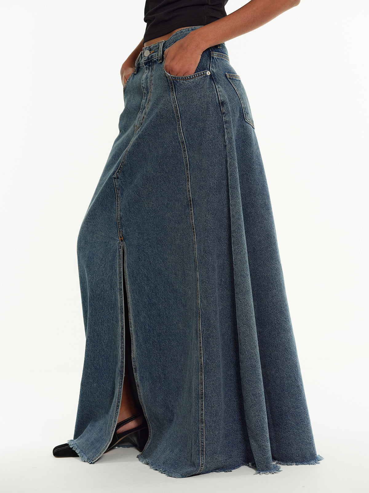 Maxi Denim Skirt, Medium Blue