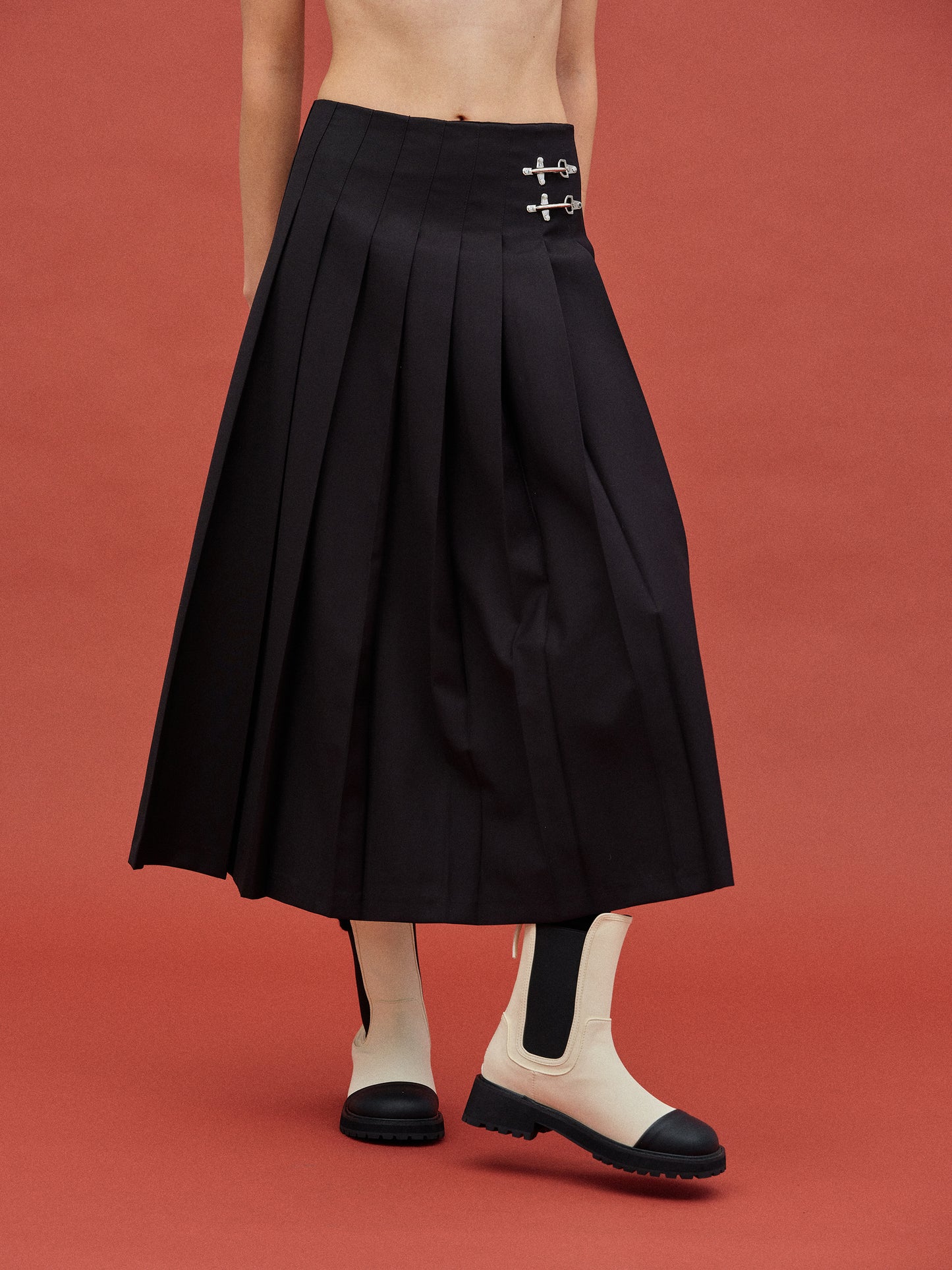 Black Wool Box Pleated Skirt, High Waisted, Mid Made To , 42% OFF