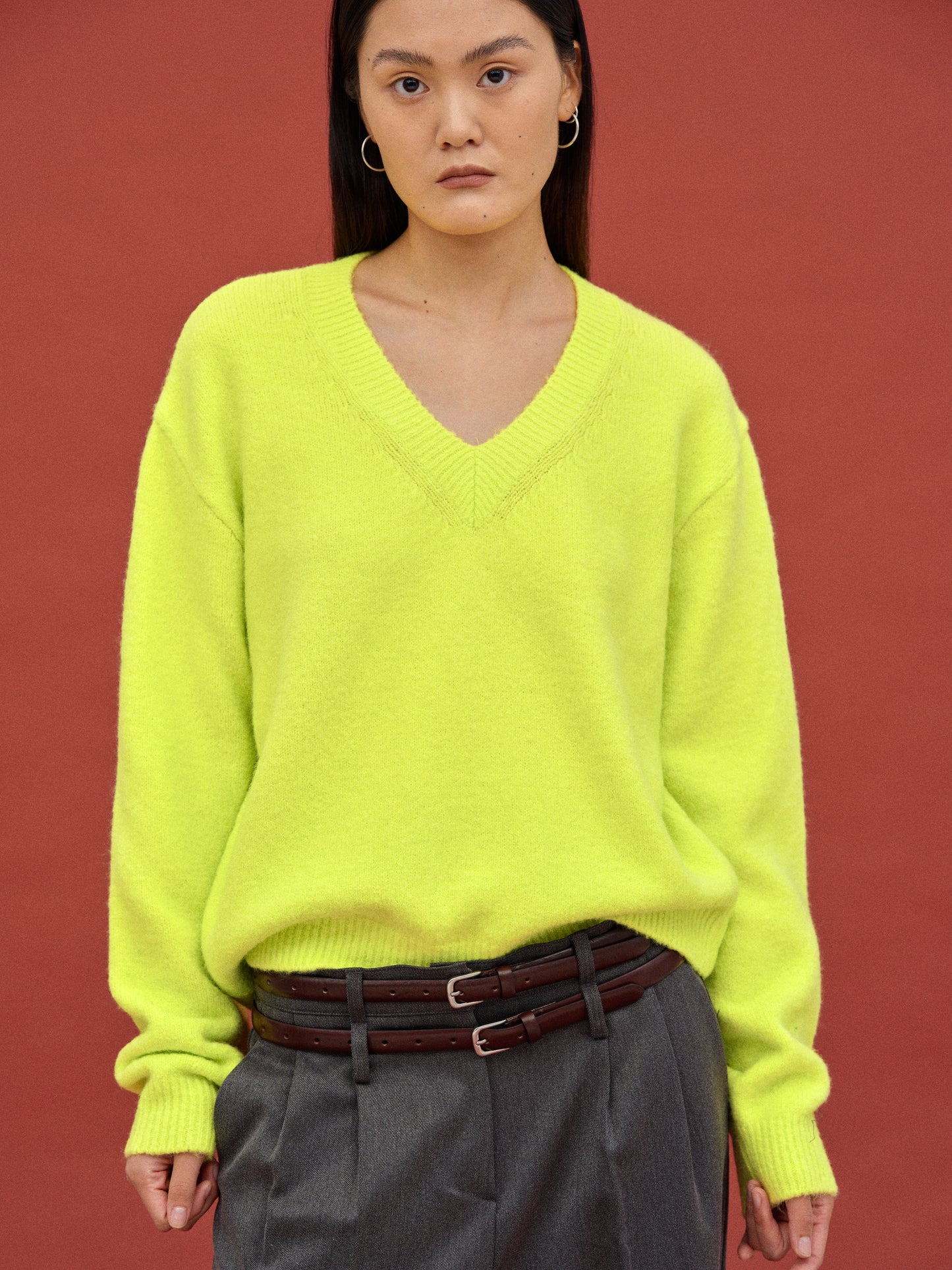 V-Neck Knit Sweater, Lime