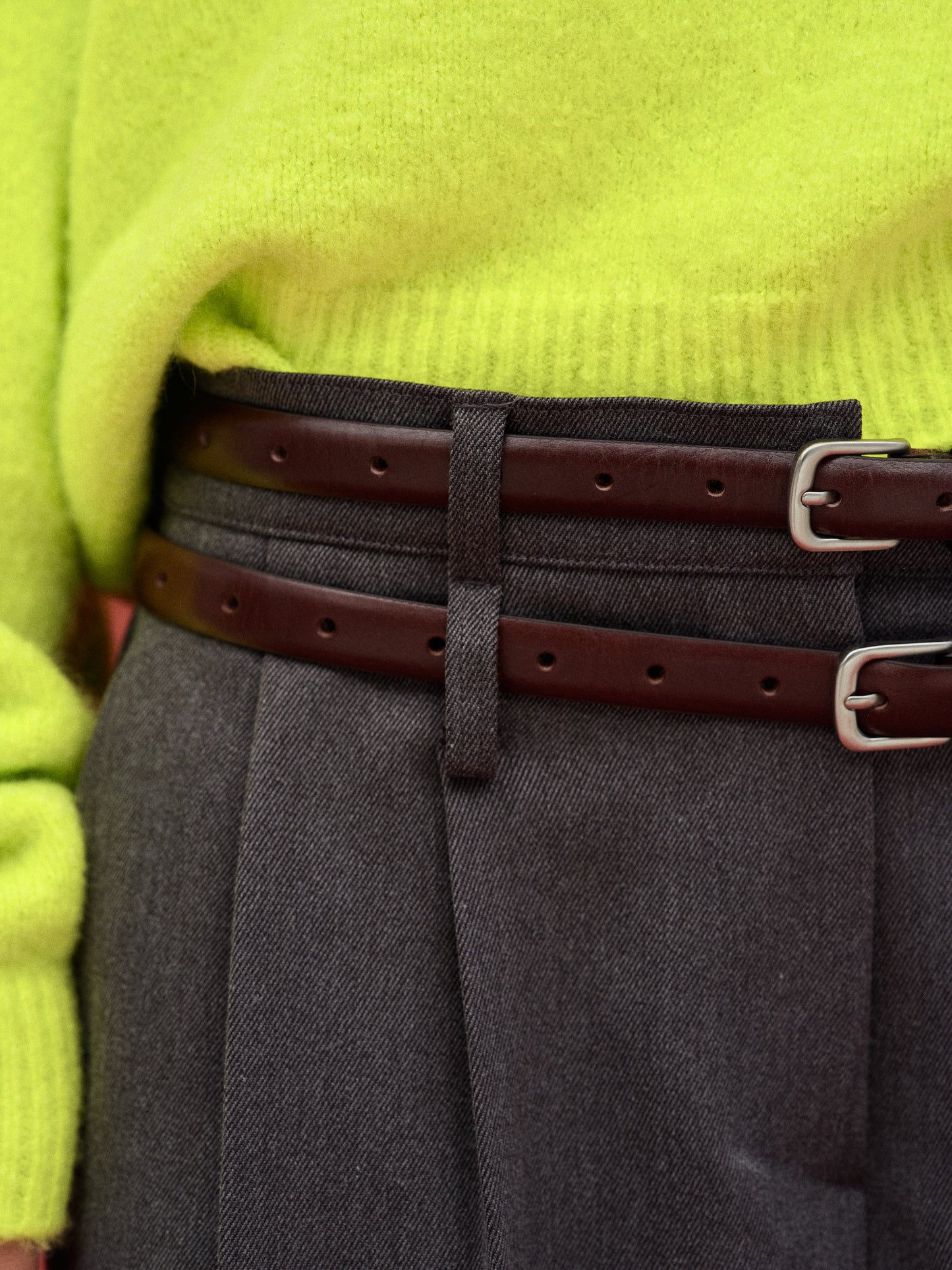 Dark Green Woven Double Belt Loop Suit Pants