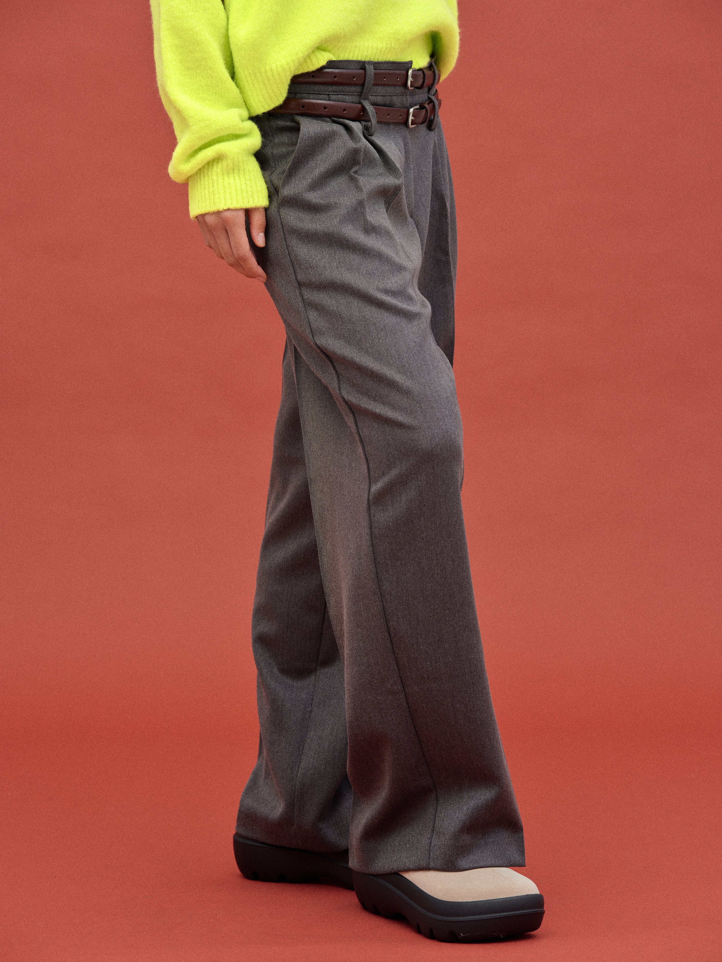 IN STOCK  Double Belt Loop Trousers with 2 belts  White  S H E L O N G Z