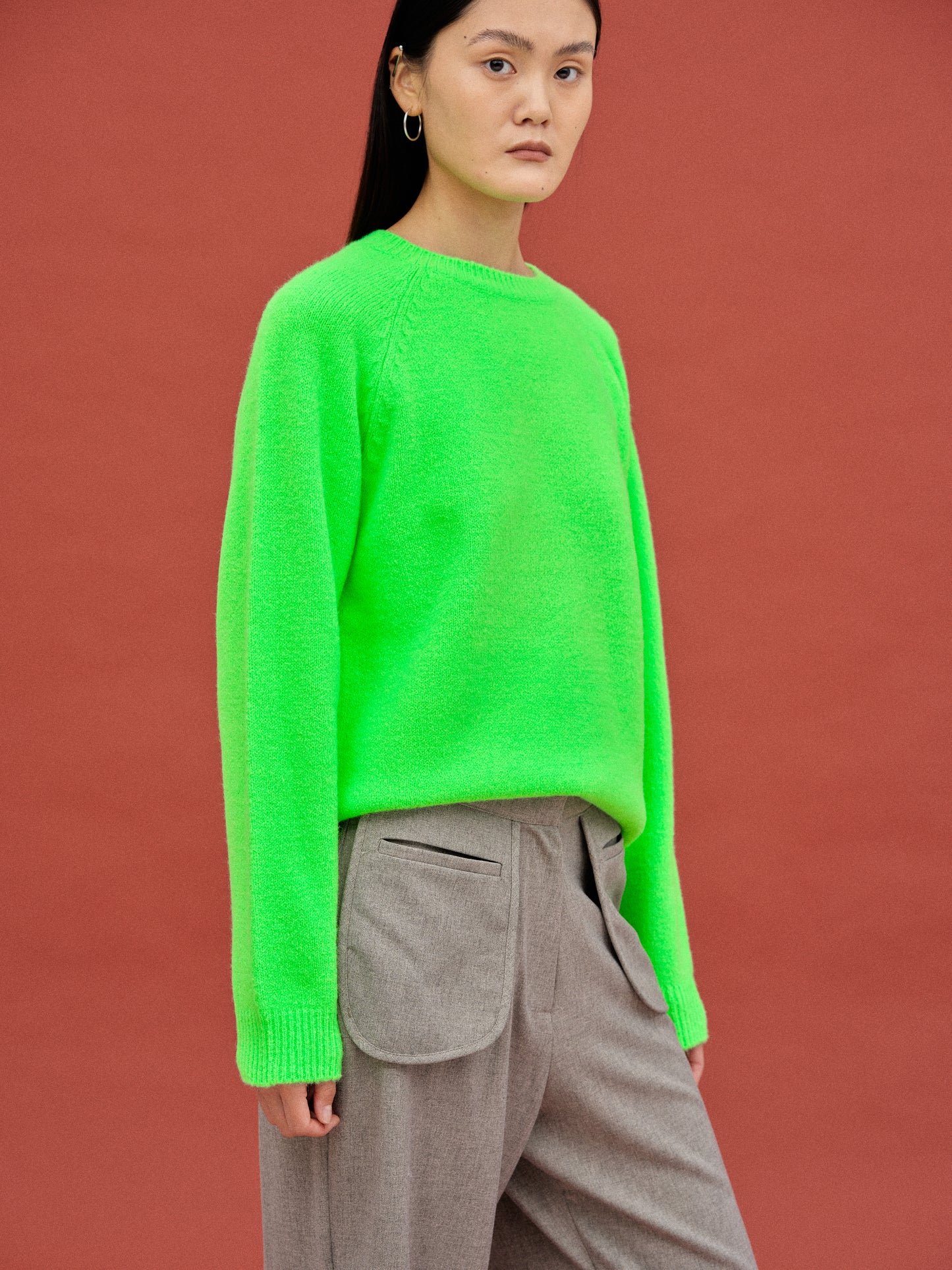 Round Neck Knit Sweater, Green