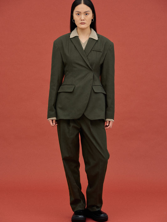 Cinched Suit Blazer, Dark Khaki