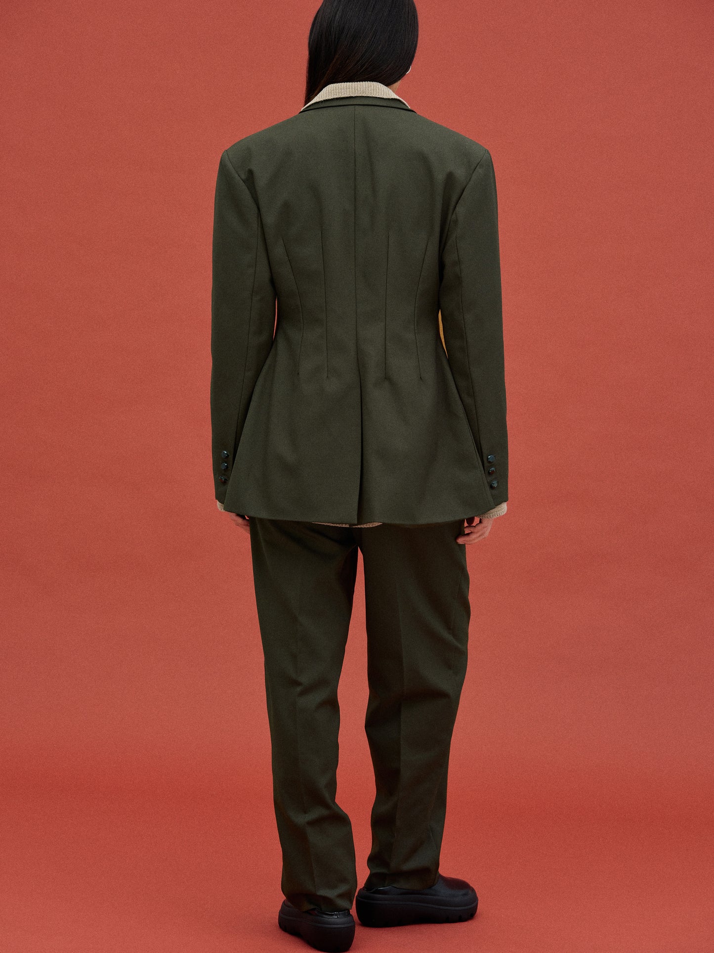 Cinched Suit Blazer, Dark Khaki