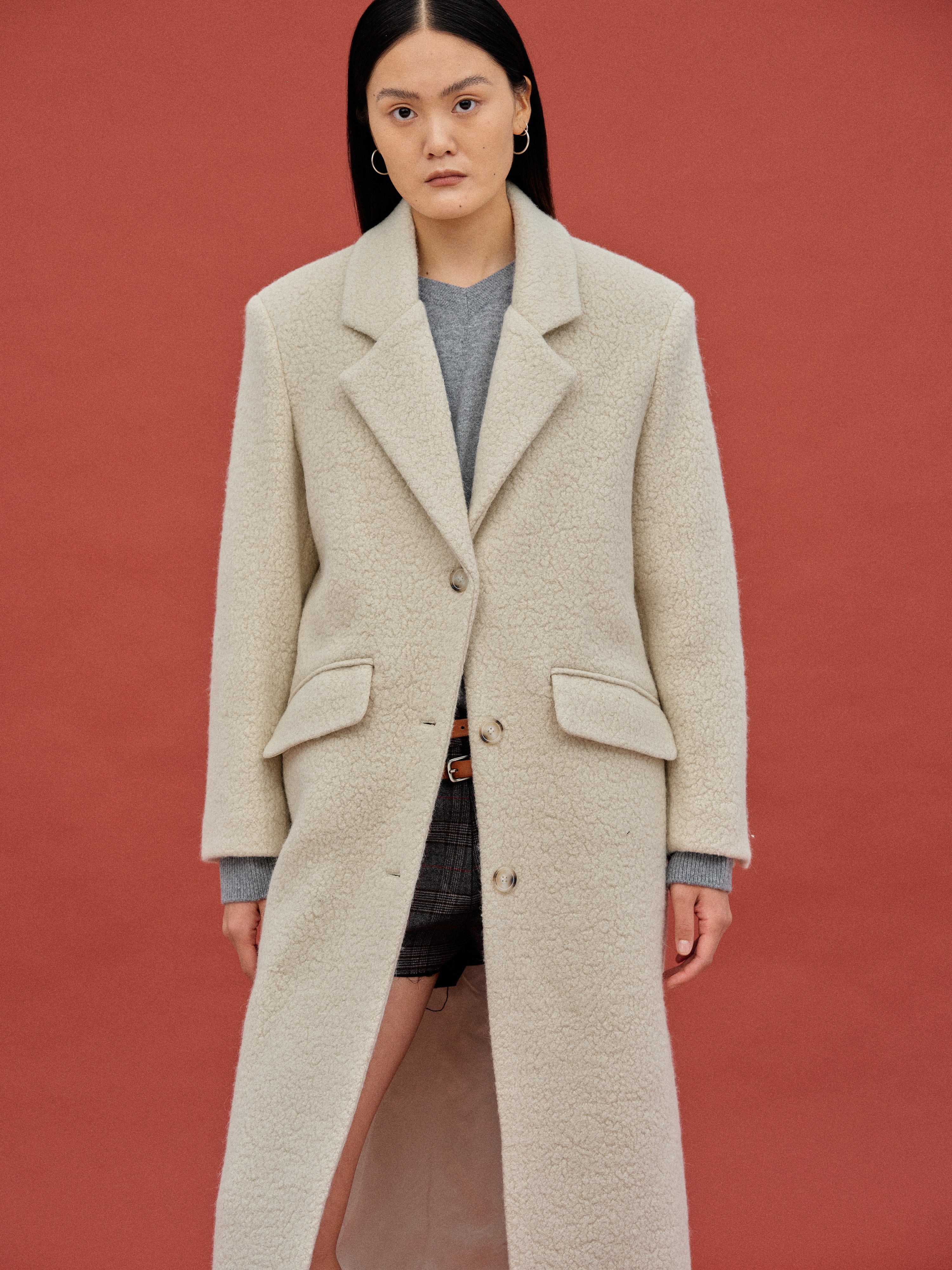 Ivory sales boucle coat