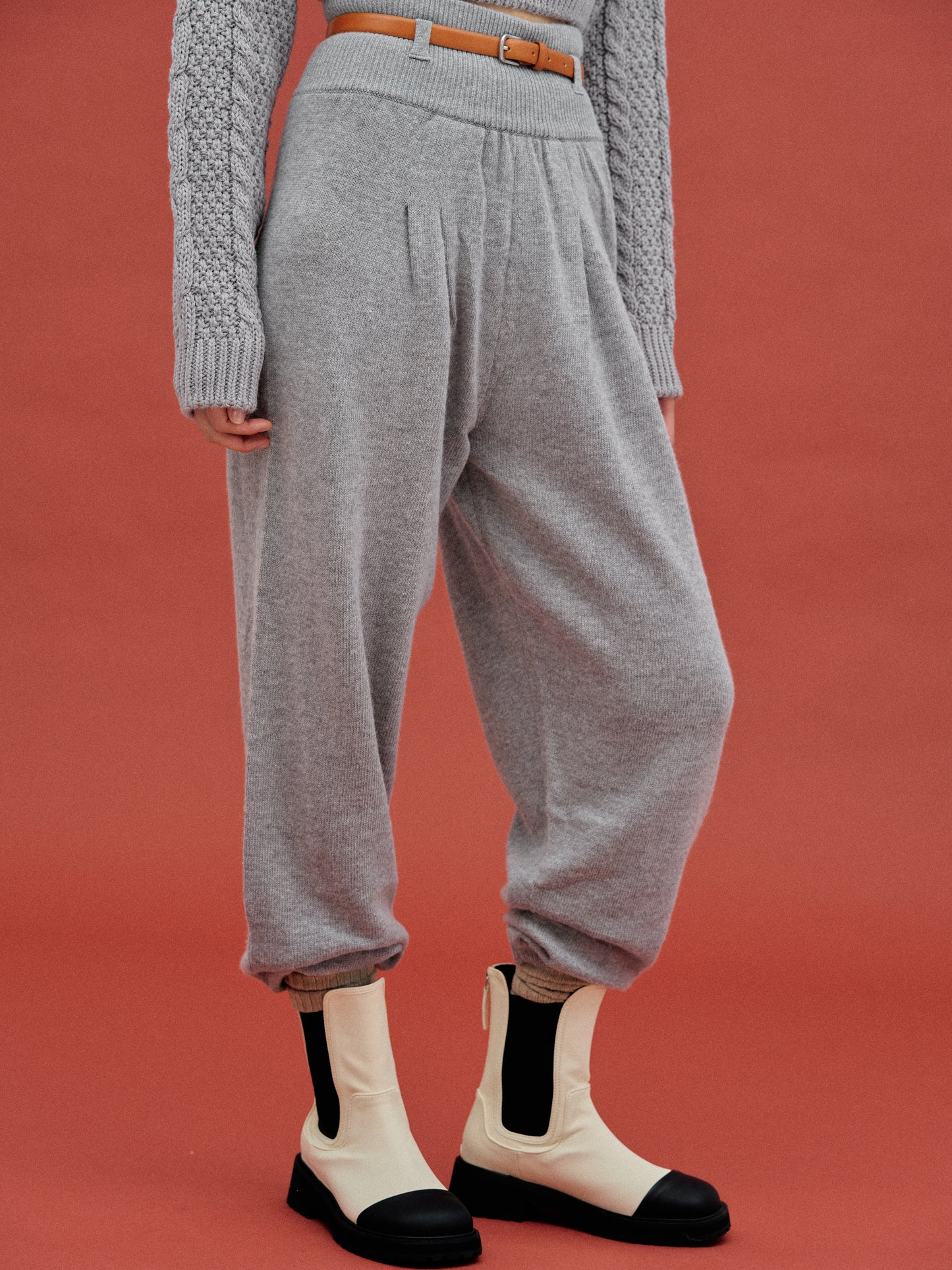 Cashmere Blend Knit Pants, Grey