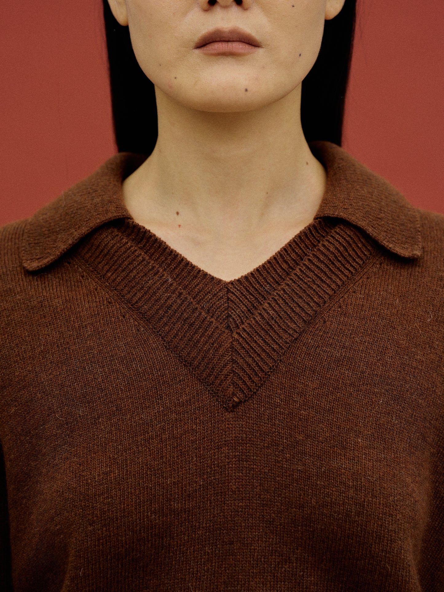 Double Collared Knit, Brown