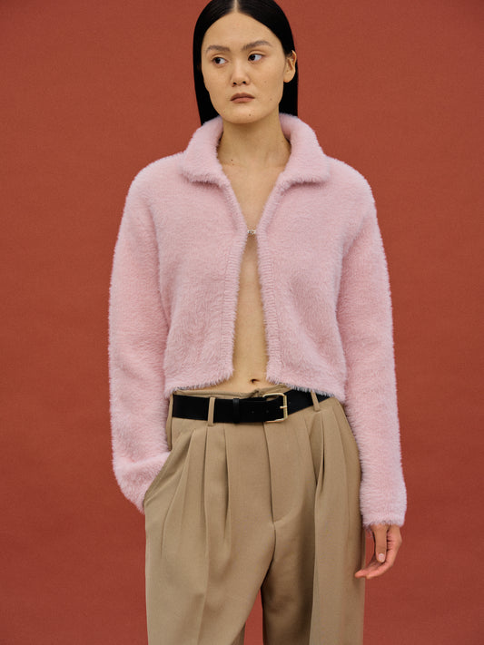 Open Front Brushed Knit, Pink