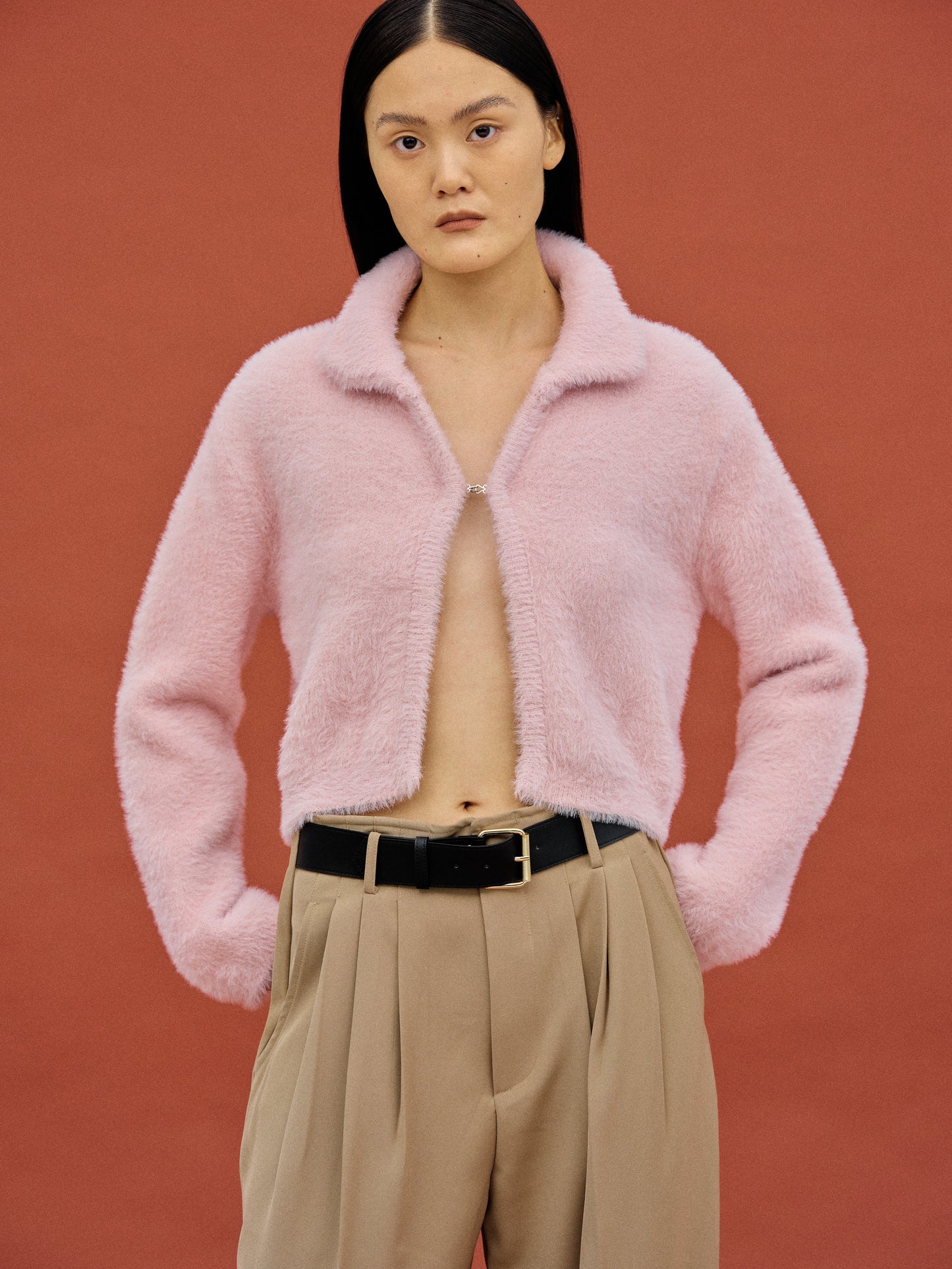 Open Front Brushed Knit, Pink