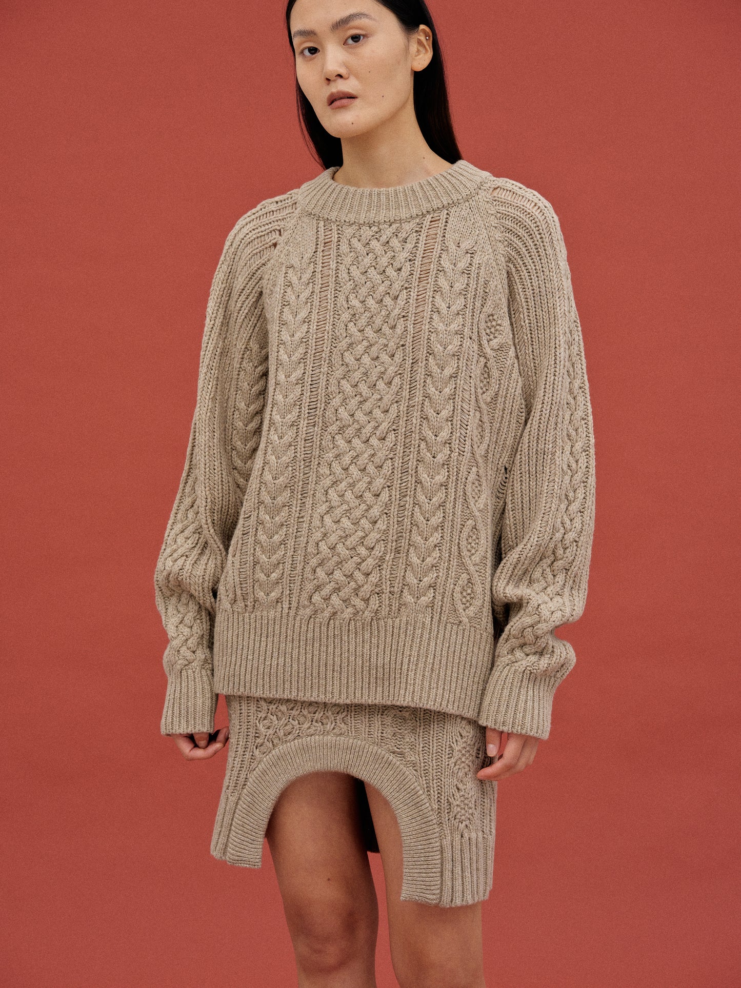 Oversized Cable Knit Sweater, Almond