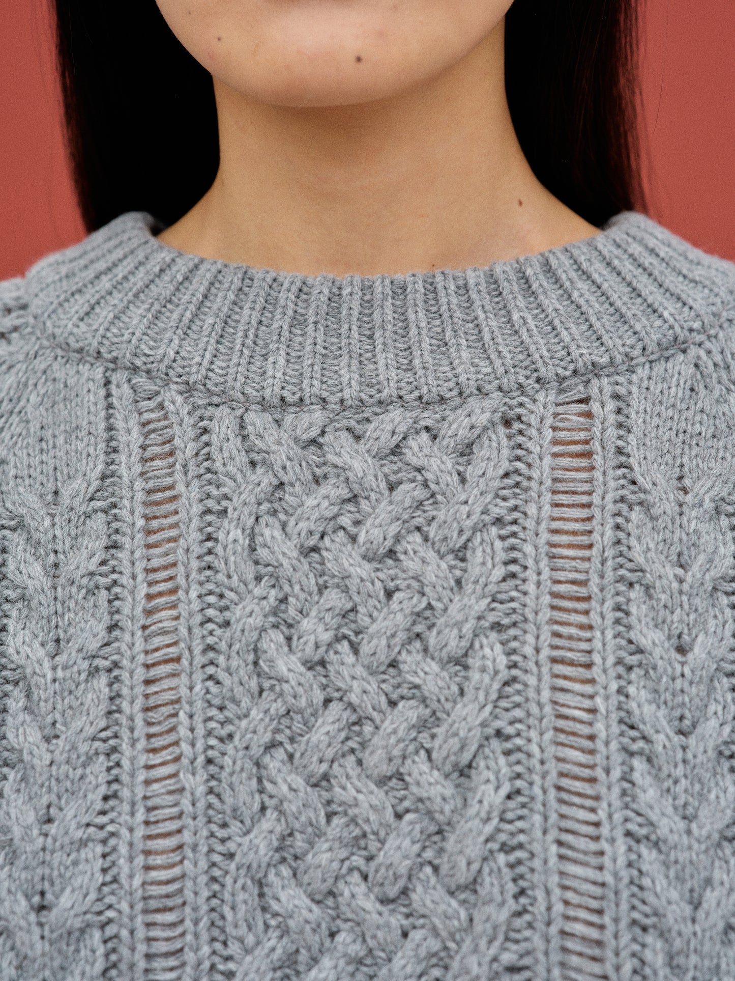 Oversized Cable Knit Sweater, Grey