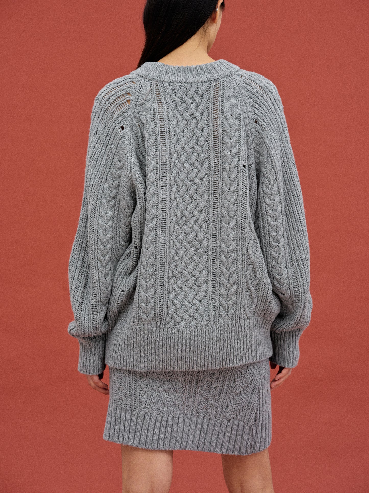 Oversized Cable Knit Sweater, Grey