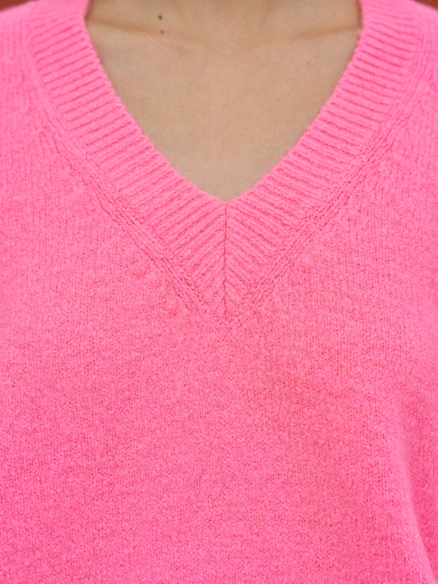 V-Neck Knit Sweater, Hot Pink